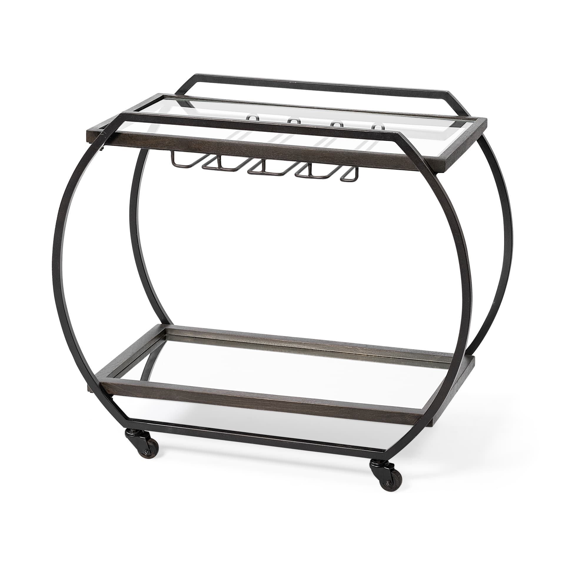 Chriselle Black Metal And Glass Two Tier Bar Cart — product photograph
