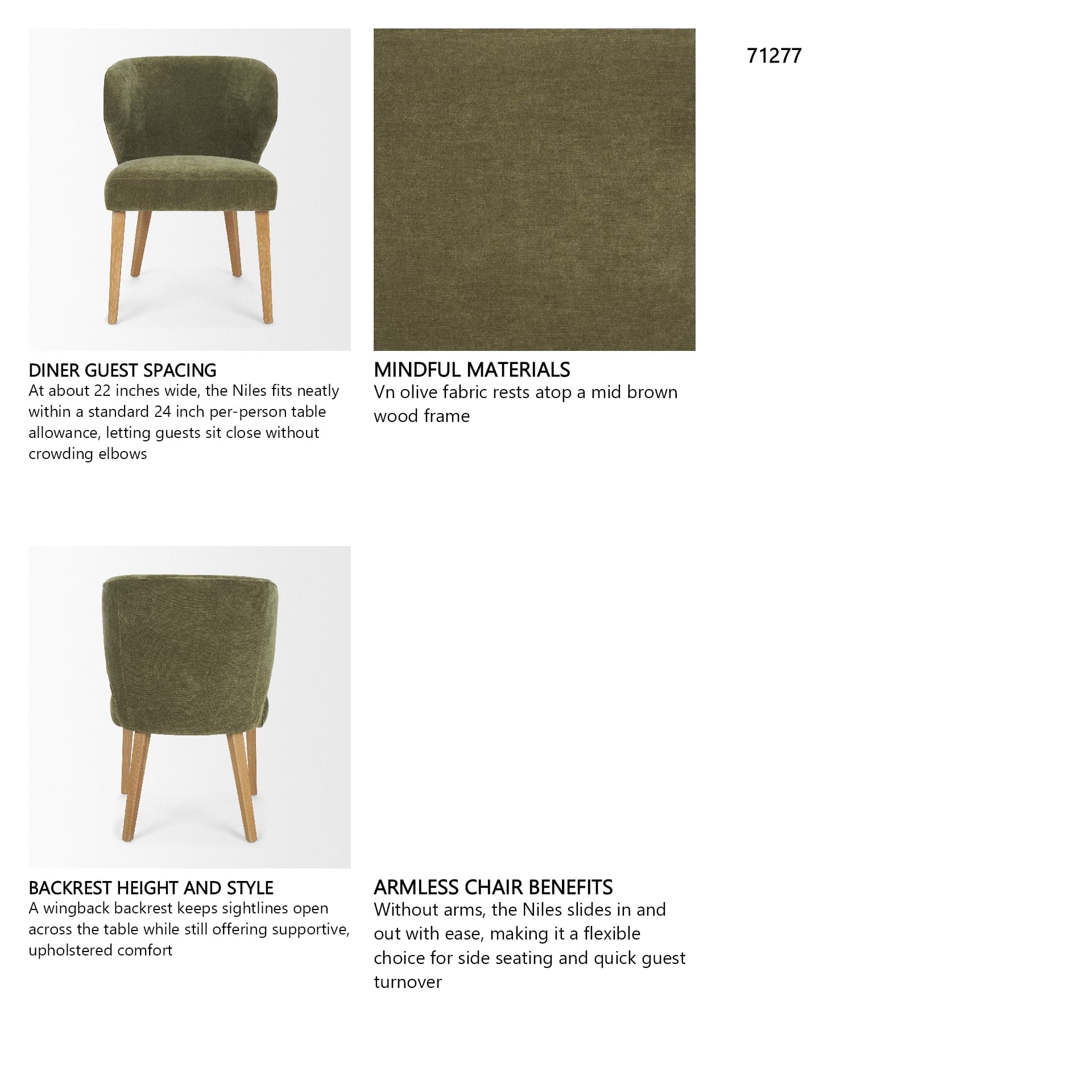 Niles Wingback Dining Side Chair | Moss Olive Fabric w/ Wooden — in a styled room