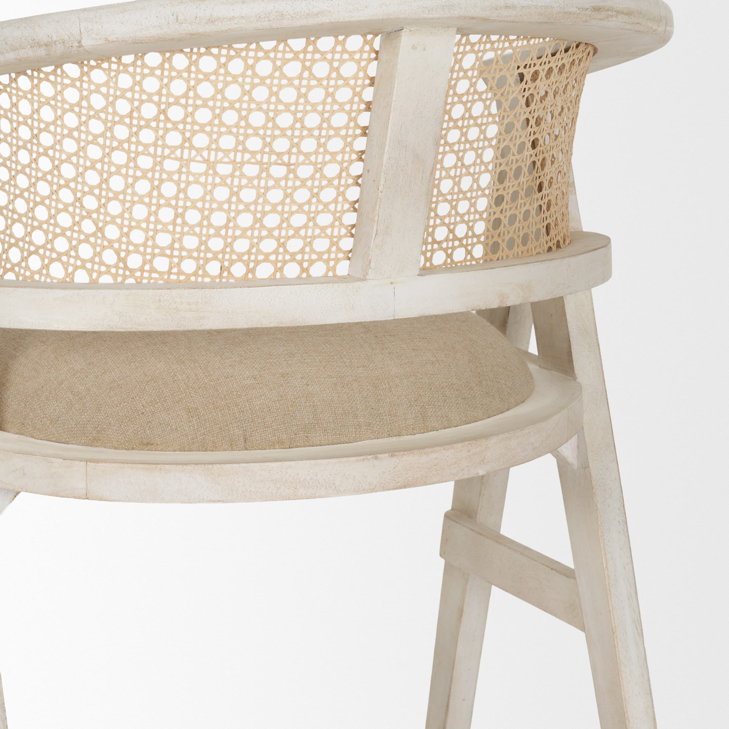 Tabitha Low Back 26.75in Seat Counter Stool | Beige Fabric w/ Wood — product photograph