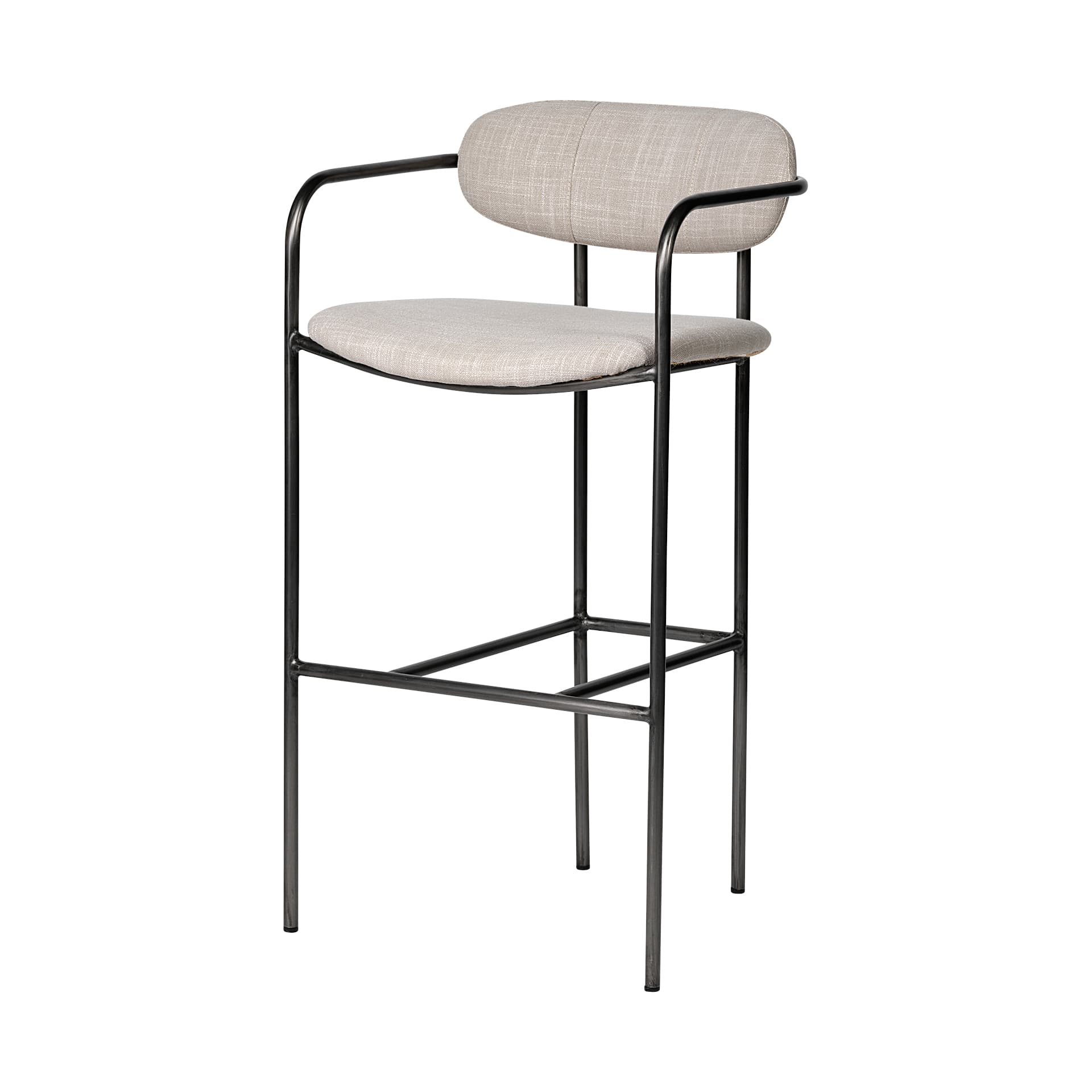 Parker Low Back 30.25in Seat Bar Stool | Beige Fabric w/ Grey Metal — product photograph