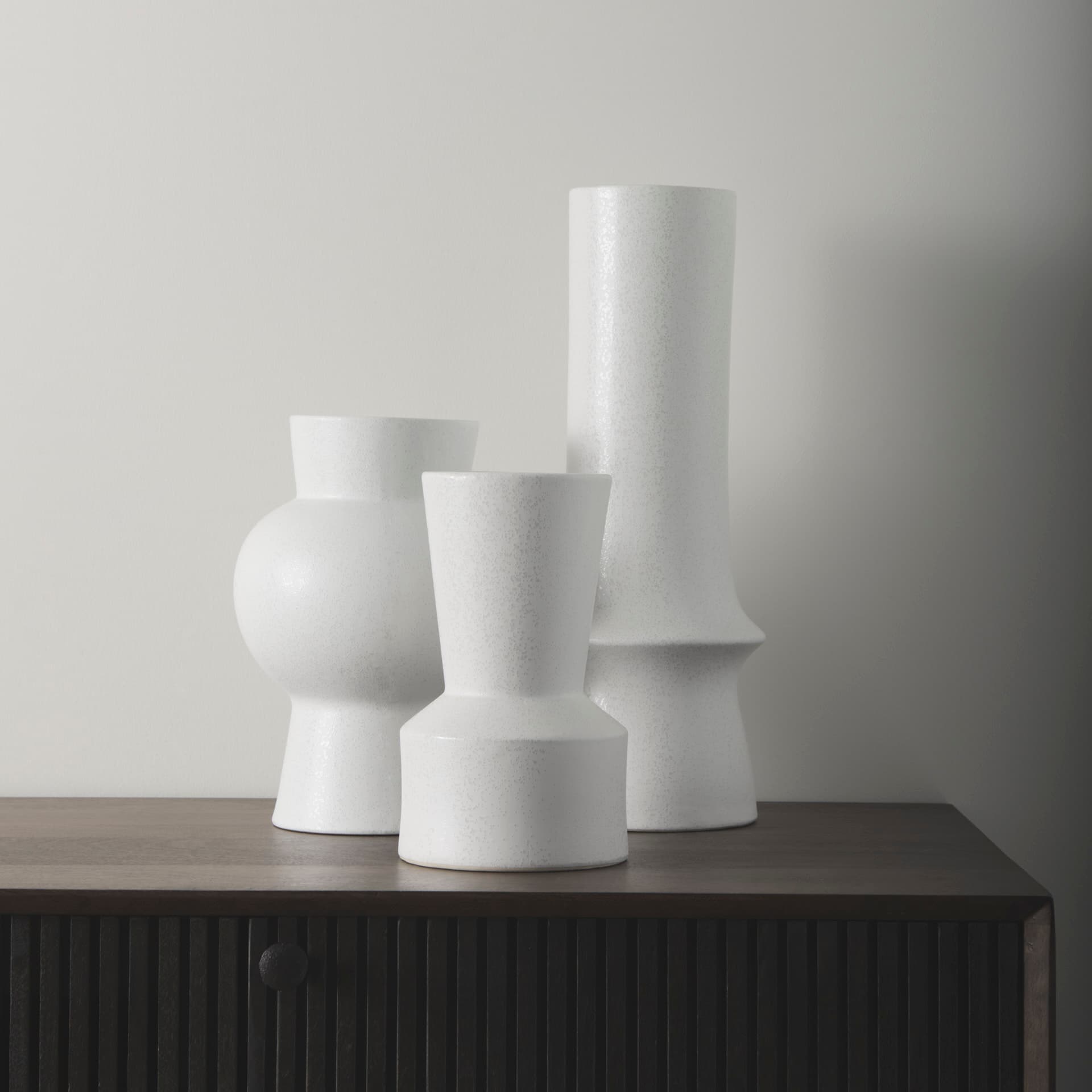 Laforge 10.8H Medium White Ceramic Vase — in a styled room