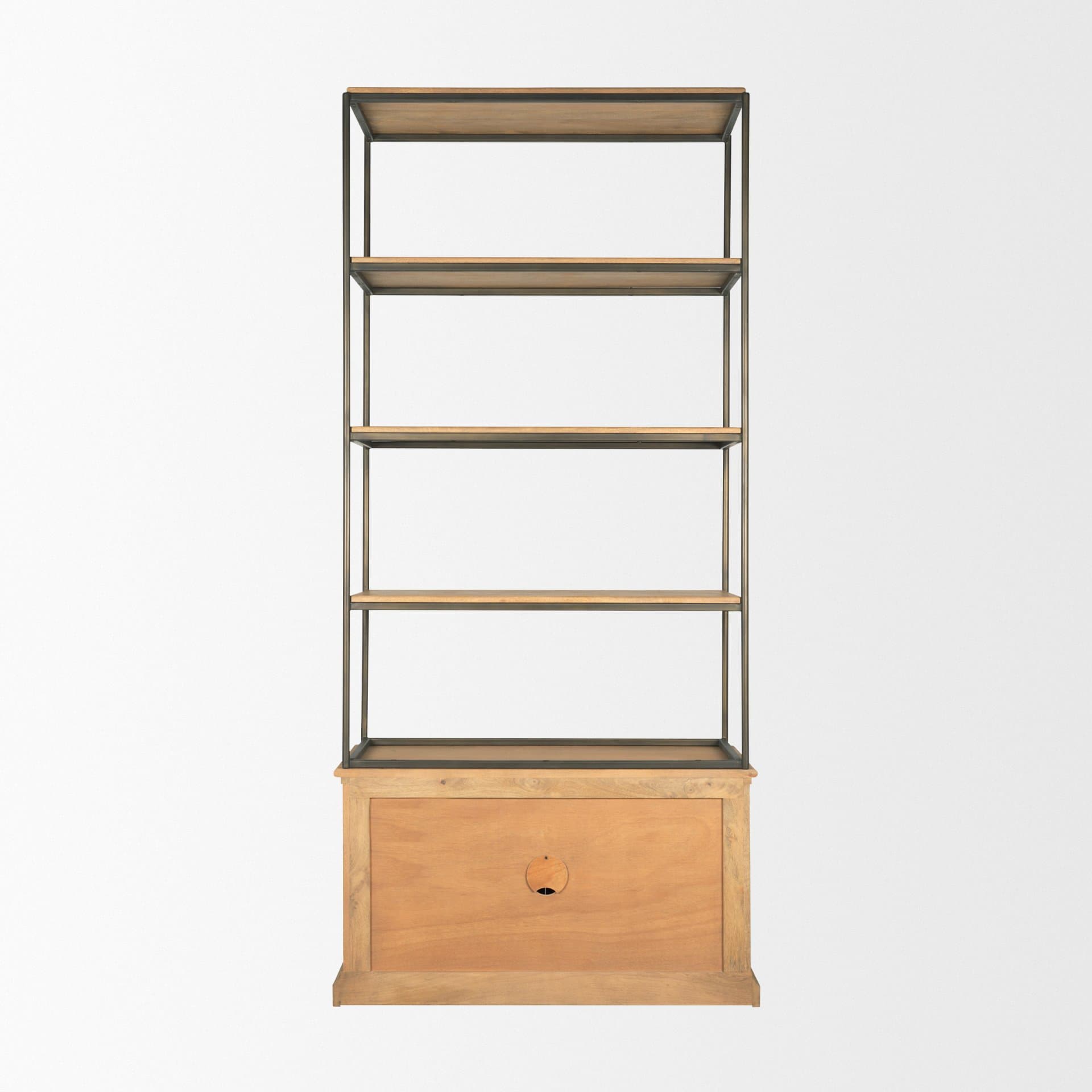 Baron Light Brown Wood w/ Gunmetal 2-Door Open Shelving Unit — product photograph