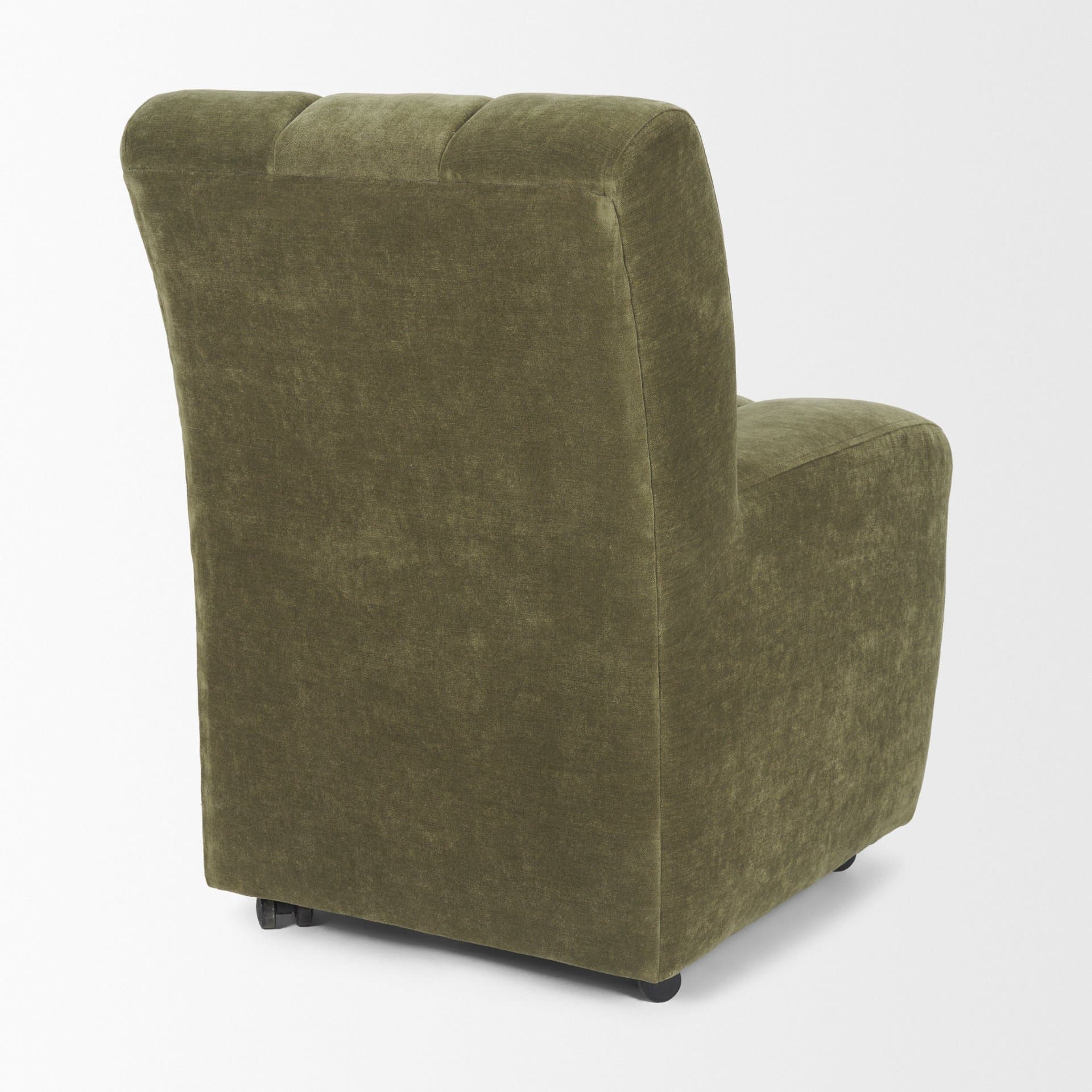 Wilkins Barrel Back Dining Arm Chair | Moss Olive Fabric w/ Wood — product photograph
