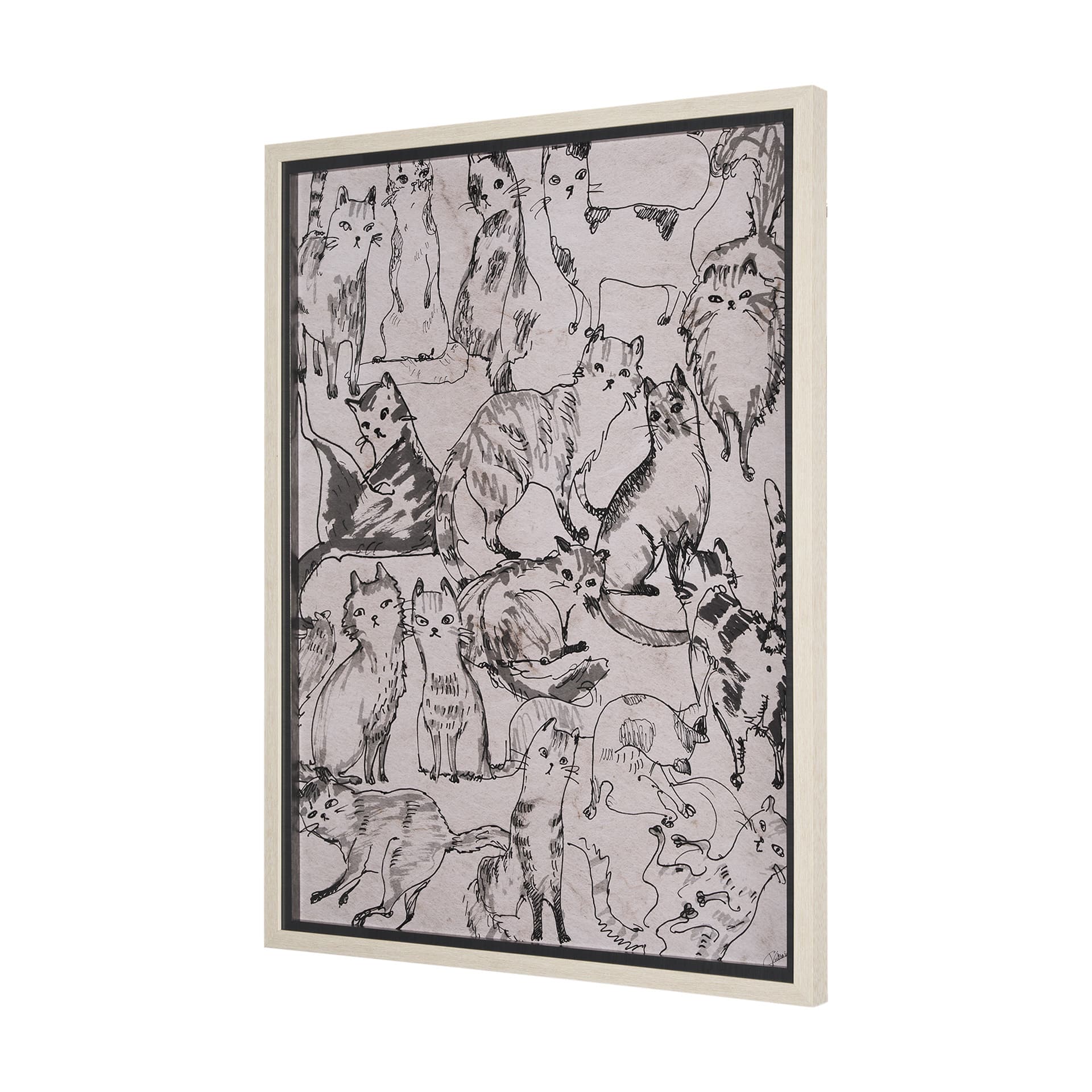 Cat Sketch by Mercana Studio a Hand Embellished Framed Art Print Matted under Glass — product photograph