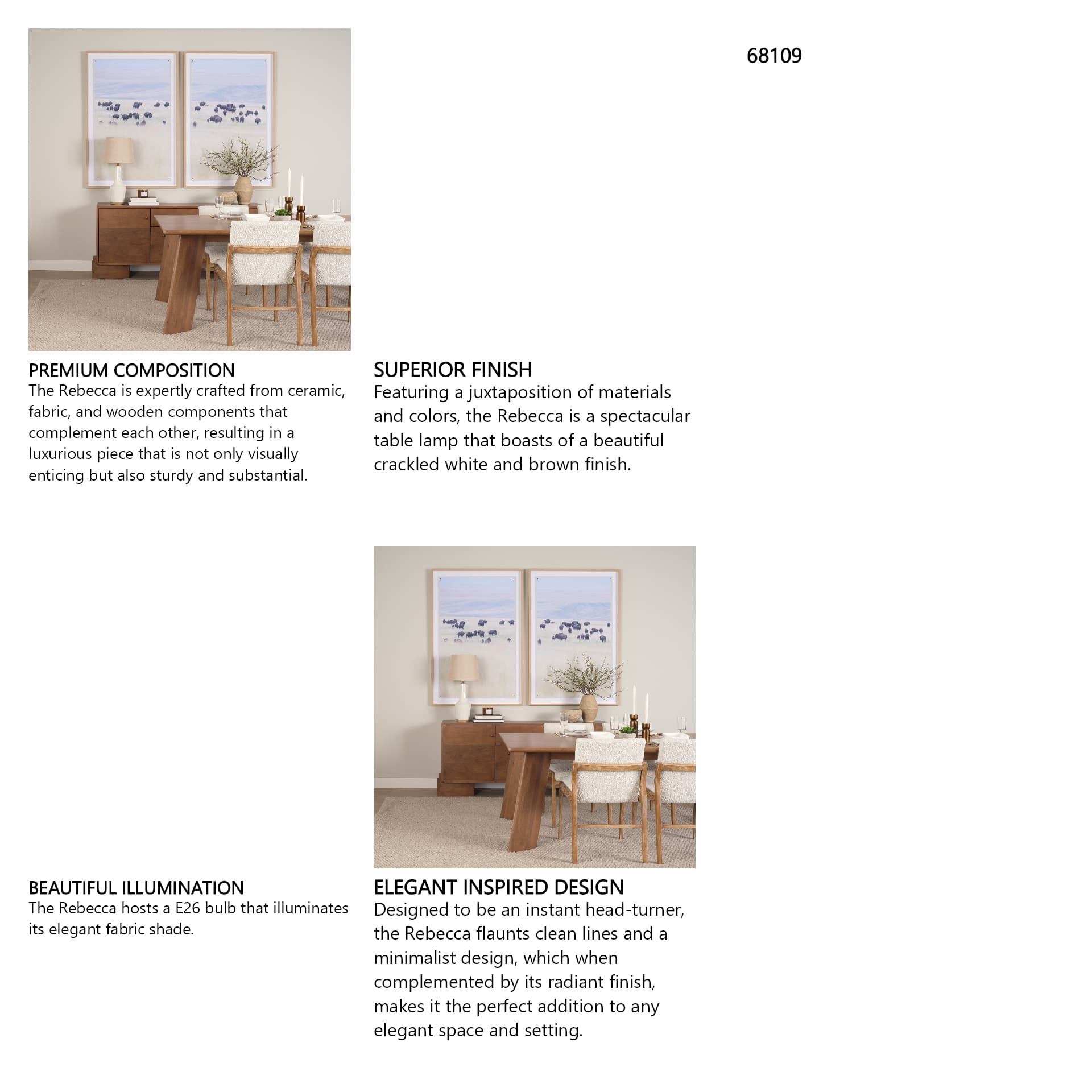 Rebecca (28.5"H) White Crackled Ceramic Base Wood Accent Table Lamp — in a styled room