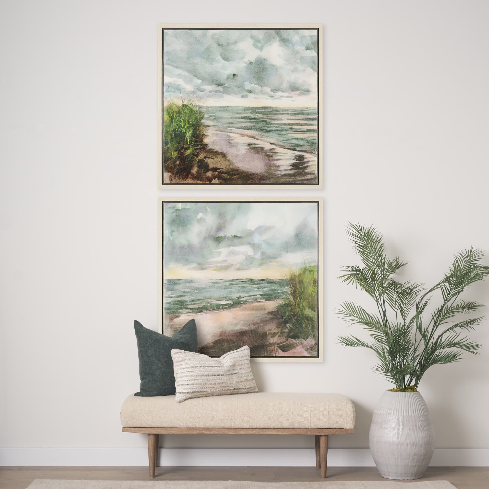 Beach View II by Mercana Studio Hand-Embellished Textured Framed Canvas Artwork — in a styled room