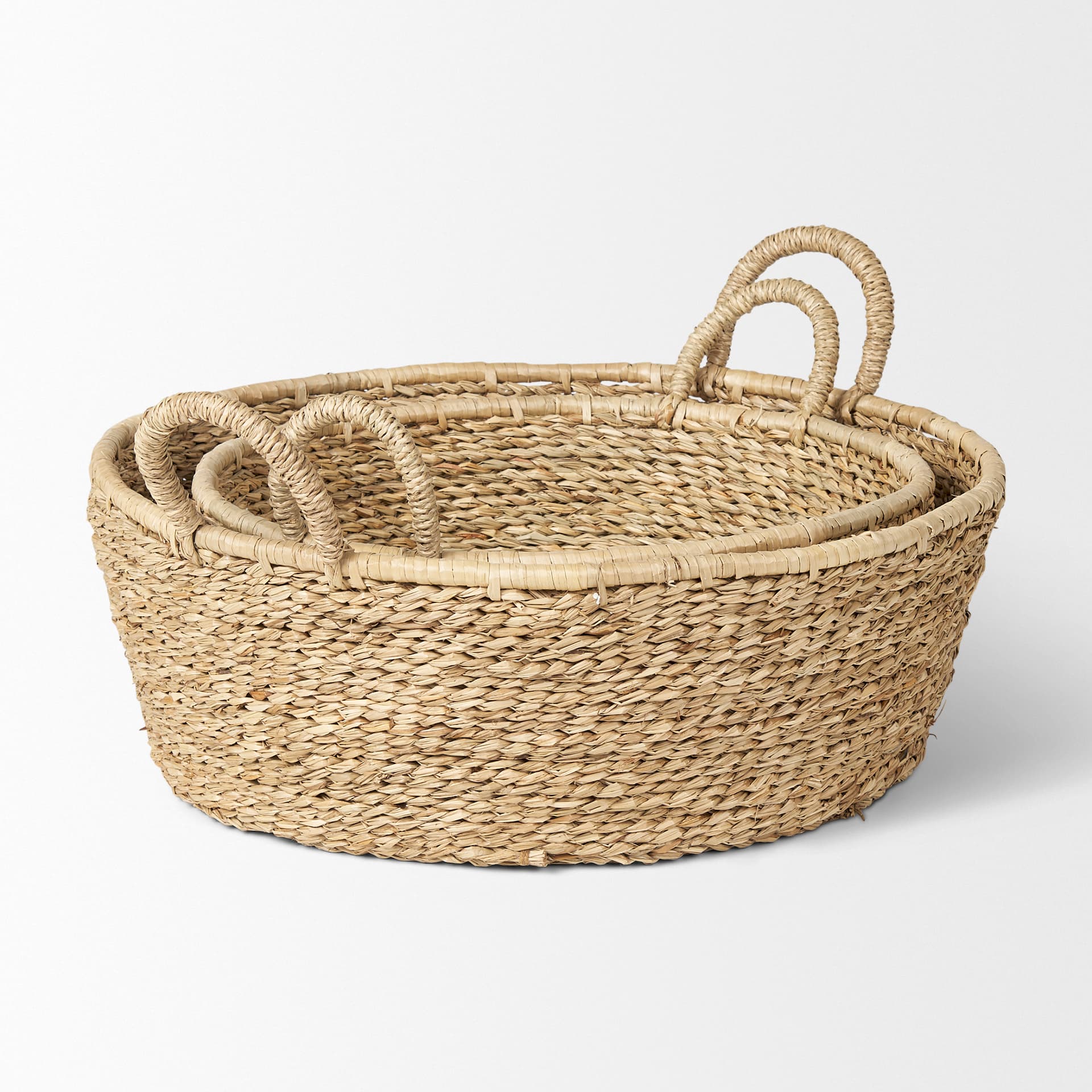 Ayanna Set of 2 Deep Nesting Seagrass Baskets w/ Handles — product photograph