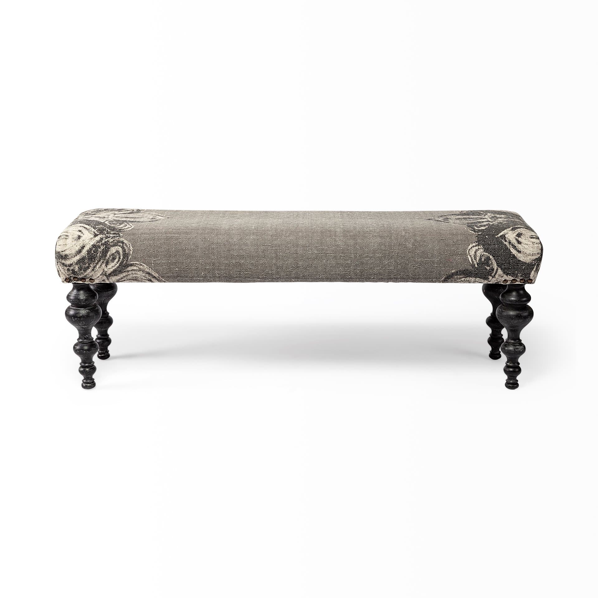 Alhambra 55L x 14W Upholstered Gray Seat W/Black Wood Legs Accent Bench — product photograph