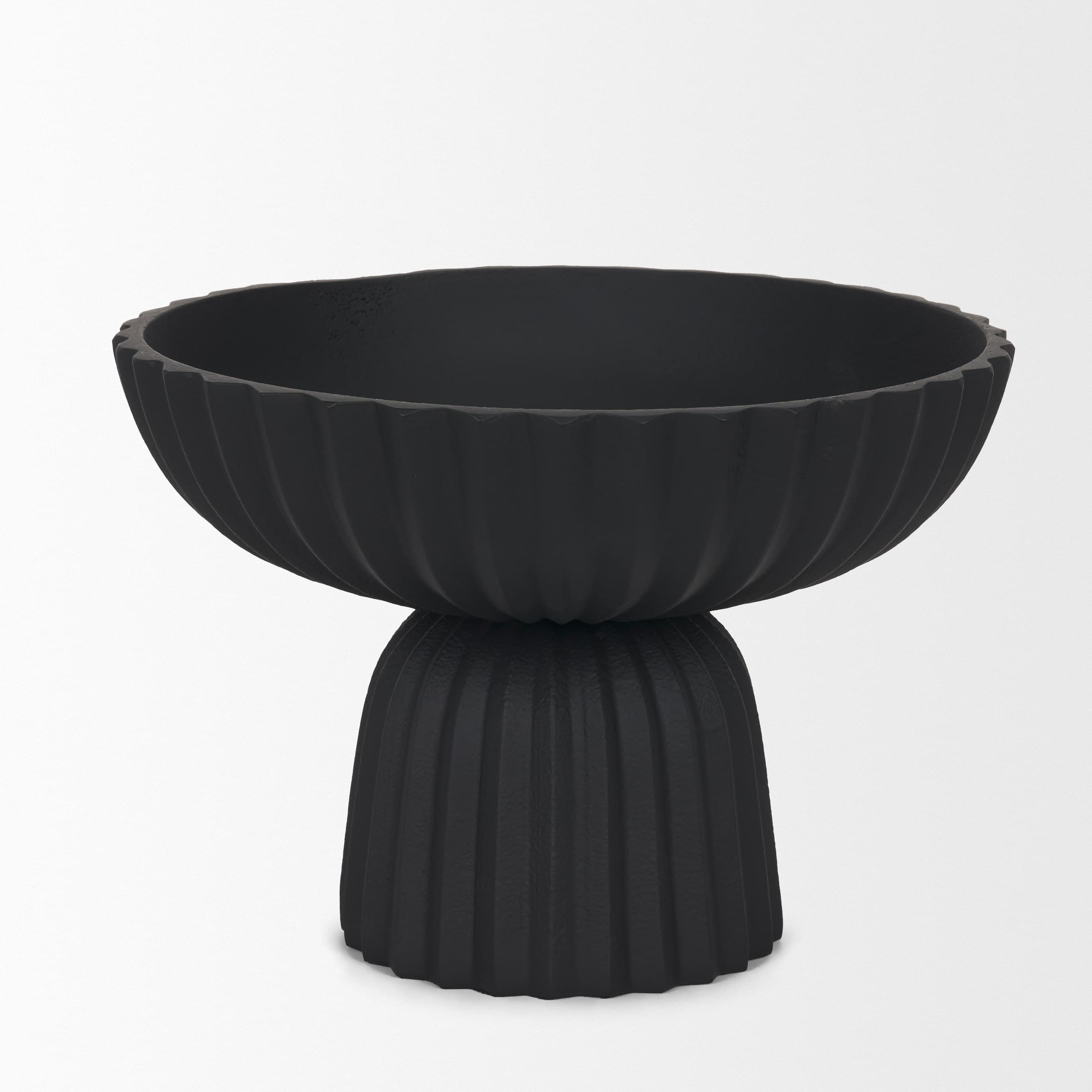 Ciaran Smooth Fluted Matte Black Metal Decorative Bowl — product photograph