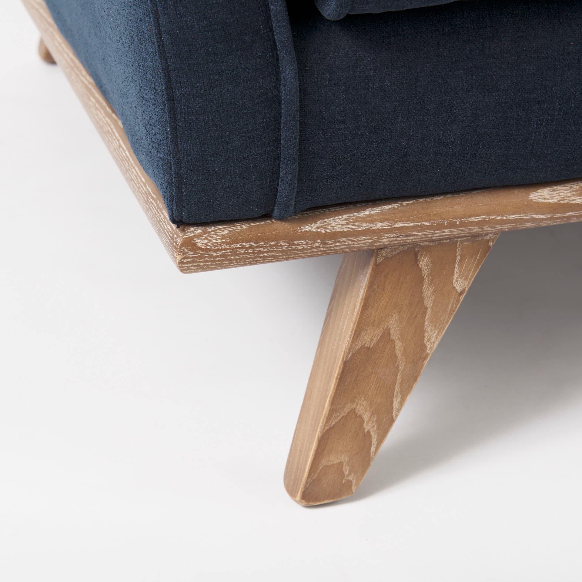 Brooks 41.7L x 34.8W x 33.5H Navy Blue Fabric Chair W/ Medium Brown Wooden Legs — product photograph