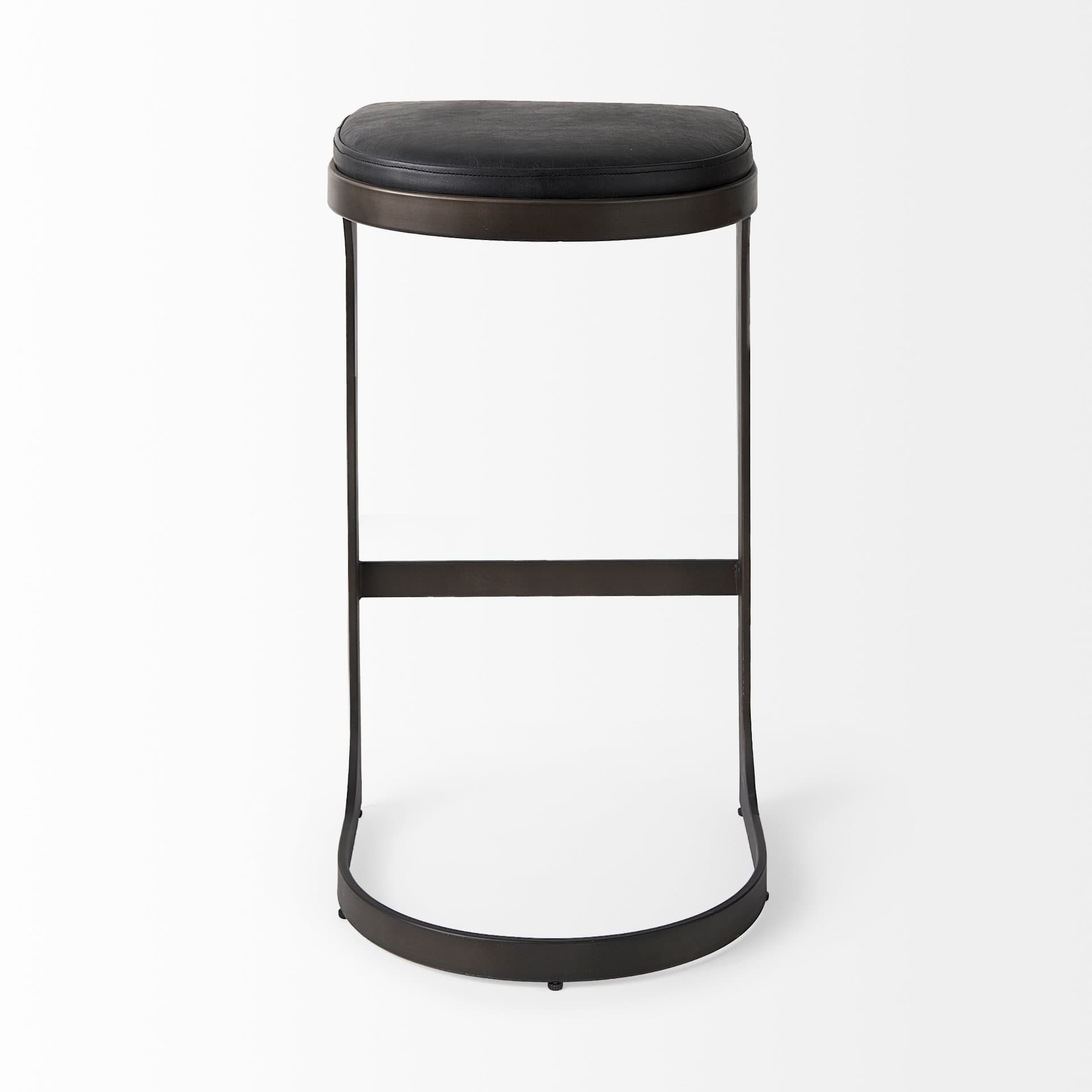 Tyson Backless 31in Seat Bar Stool | Black Leather w/ Black Metal — product photograph
