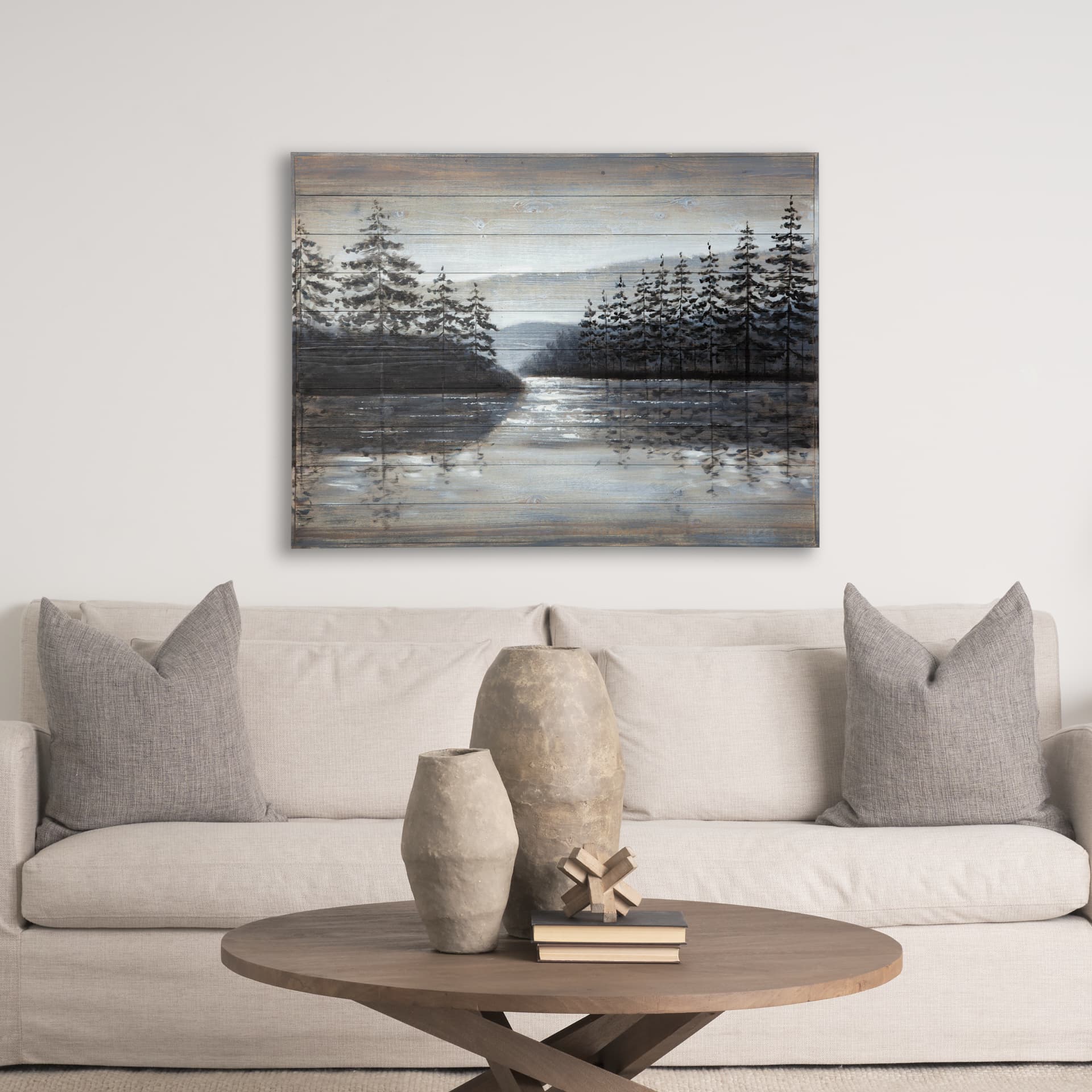 Sunset Narrows 48x36 Original Hand Painted on Wood Oil Painting — in a styled room