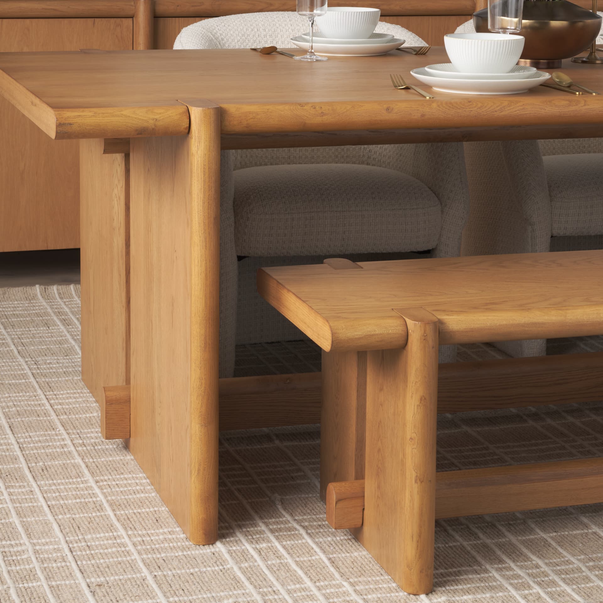 Rowan 94"L x 44"W Rectangular Dining Table | Modern | Light Brown Oak Wood | Seats 8 — product photograph