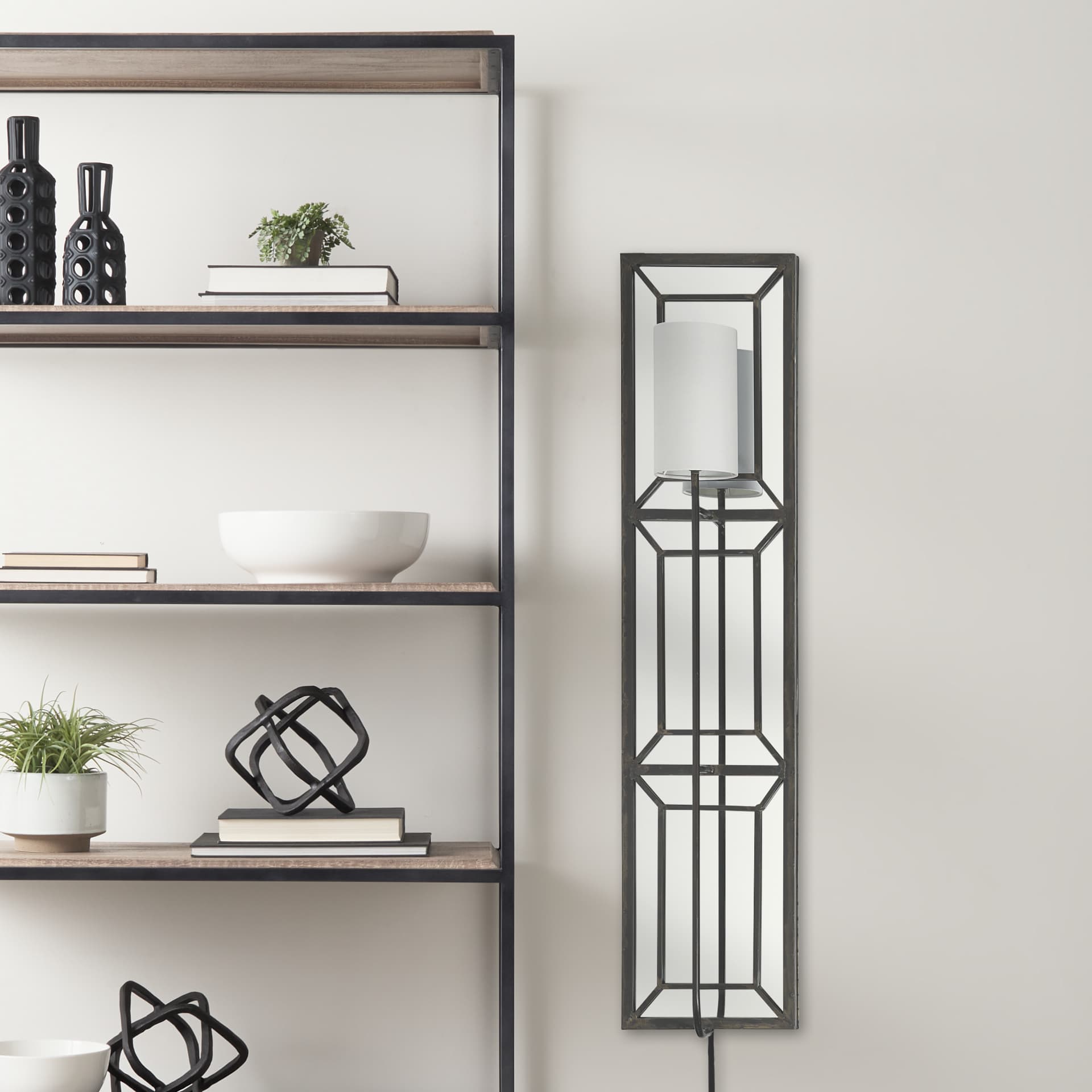 Noah 12.2x55 Black Metal w/White Fabric Shade Rectangular Wall Sconce — product photograph
