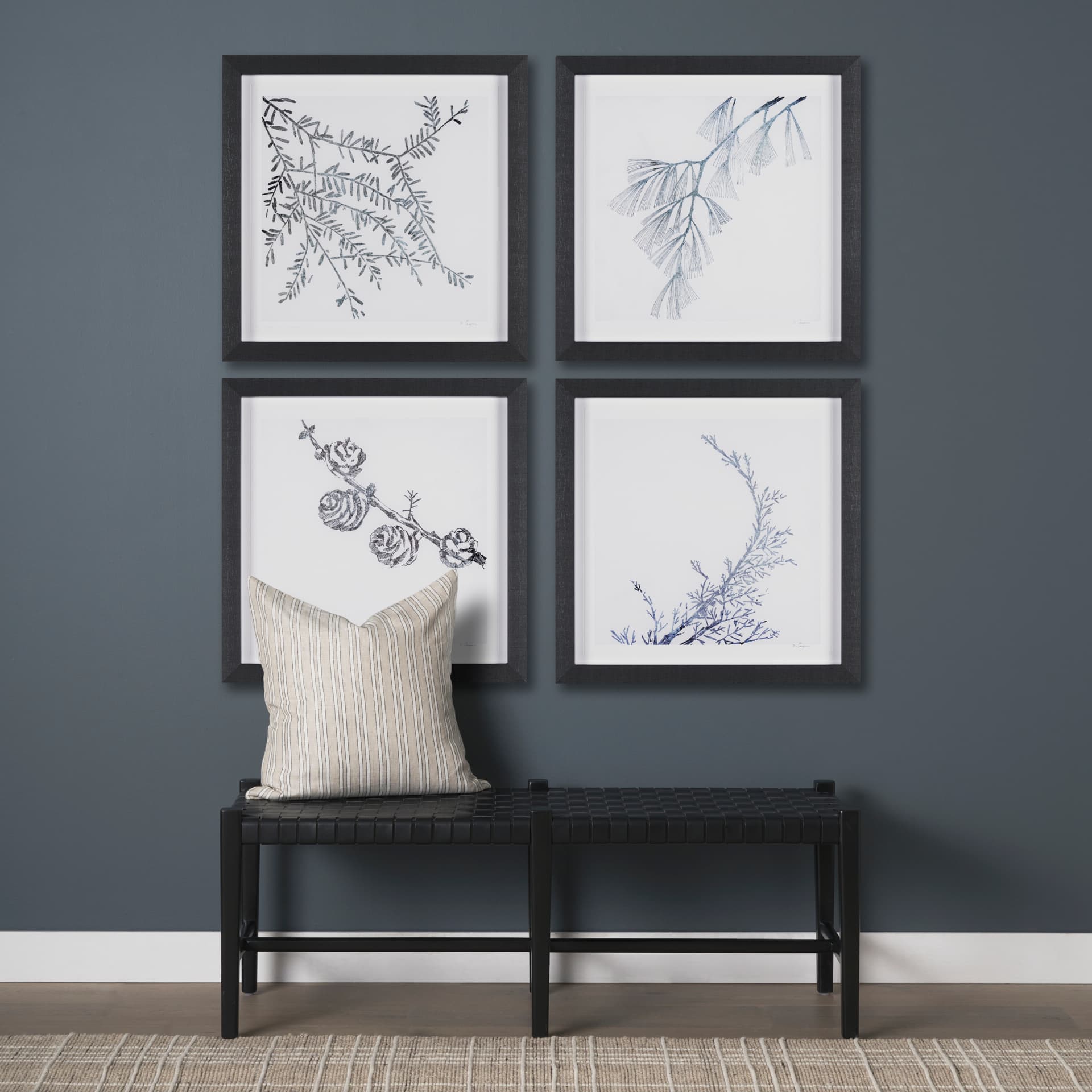 Evergreen Branches I by Mercana Studio a Hand Embellished Framed Art Print Matted under Glass — in a styled room