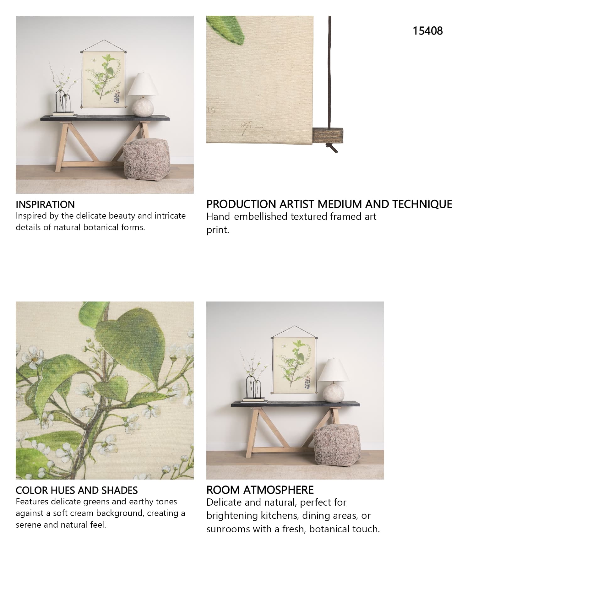 Botanical Study-Prunus Padus by Mercana Studio a Hand Embelished Textured Framed Art Print — in a styled room