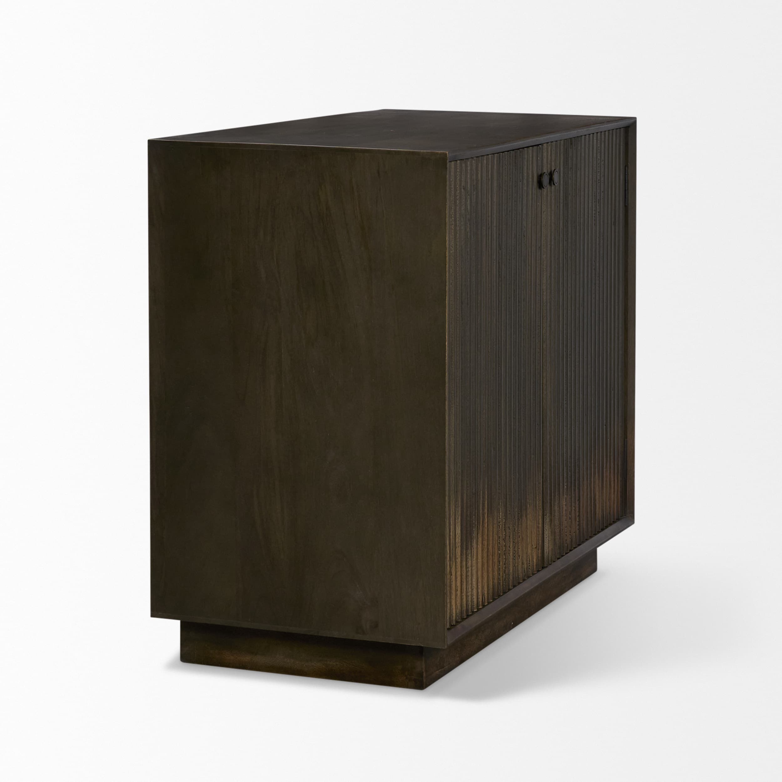 Cinder Distressed Dark Brown Wood Reeded 2-Door Closed Accent Cabinet — product photograph