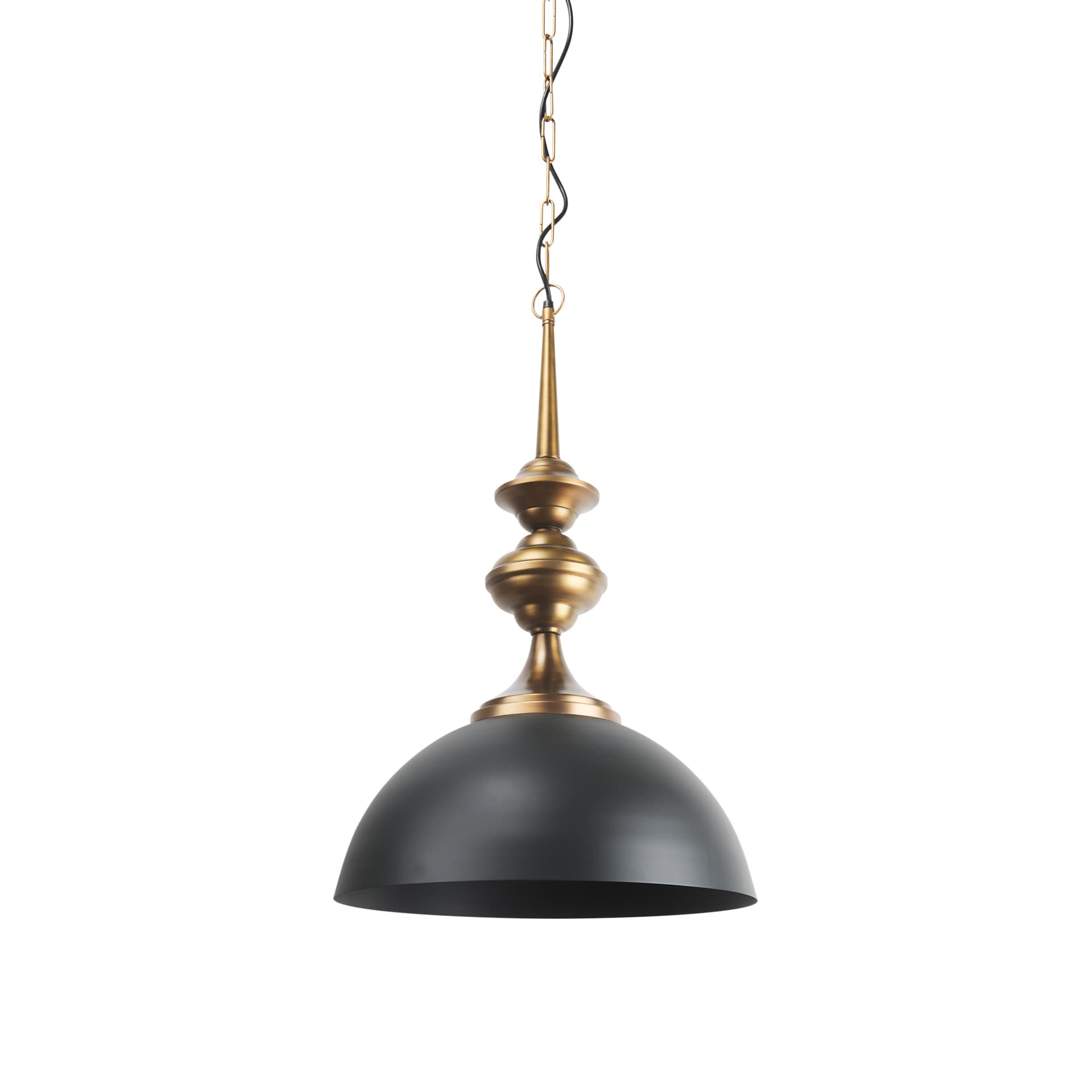 Willson 17.0L x 17.0W x 29.0H Black Iron W/Antique Brass Dome Pendant Light — product photograph