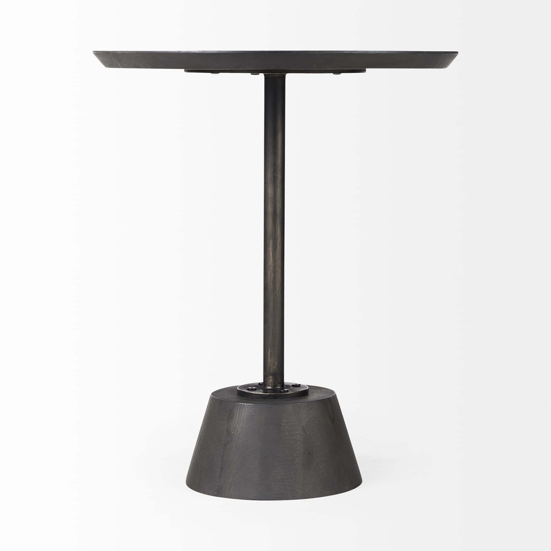 Maxwell 20" Round Dark Brown Wood w/ Black Metal Pedestal Side Table — product photograph