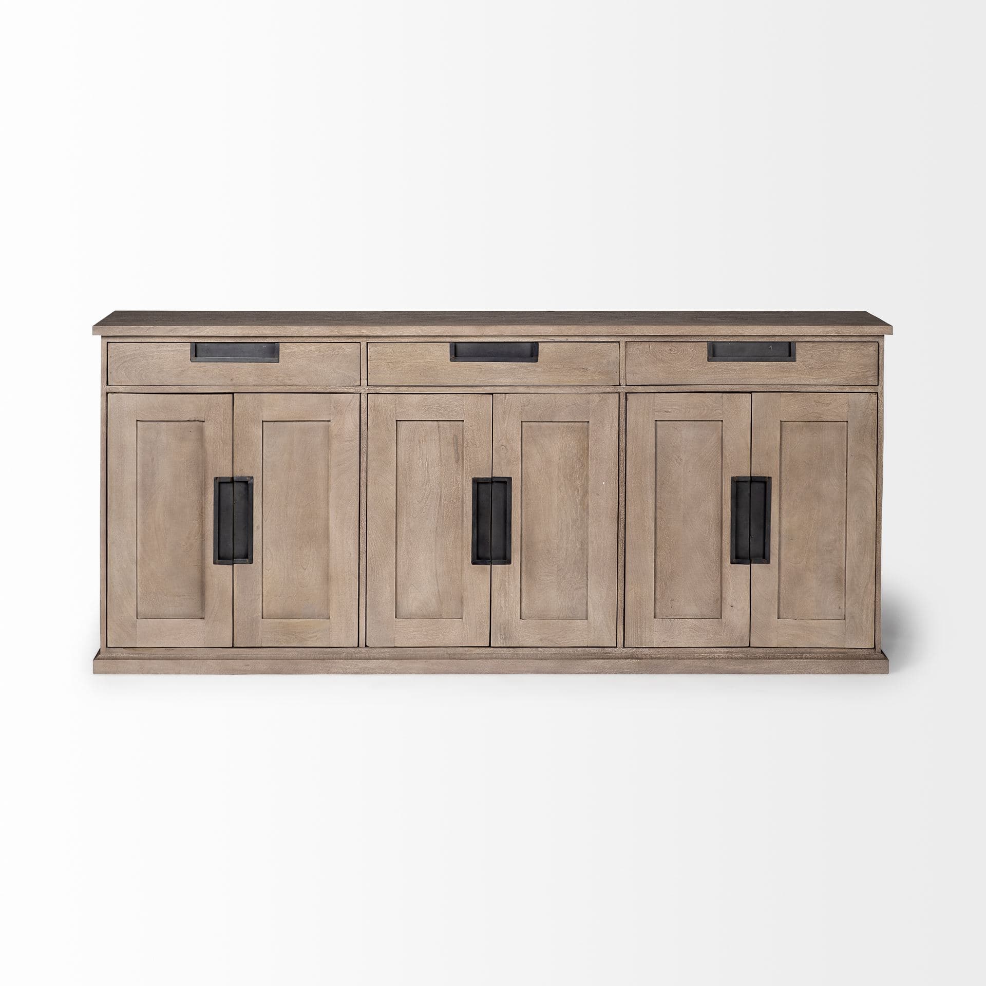 Braxton III 81.5x18.5 Natural Brown Solid Wood 3 Drawer 6 Door Sideboard — product photograph