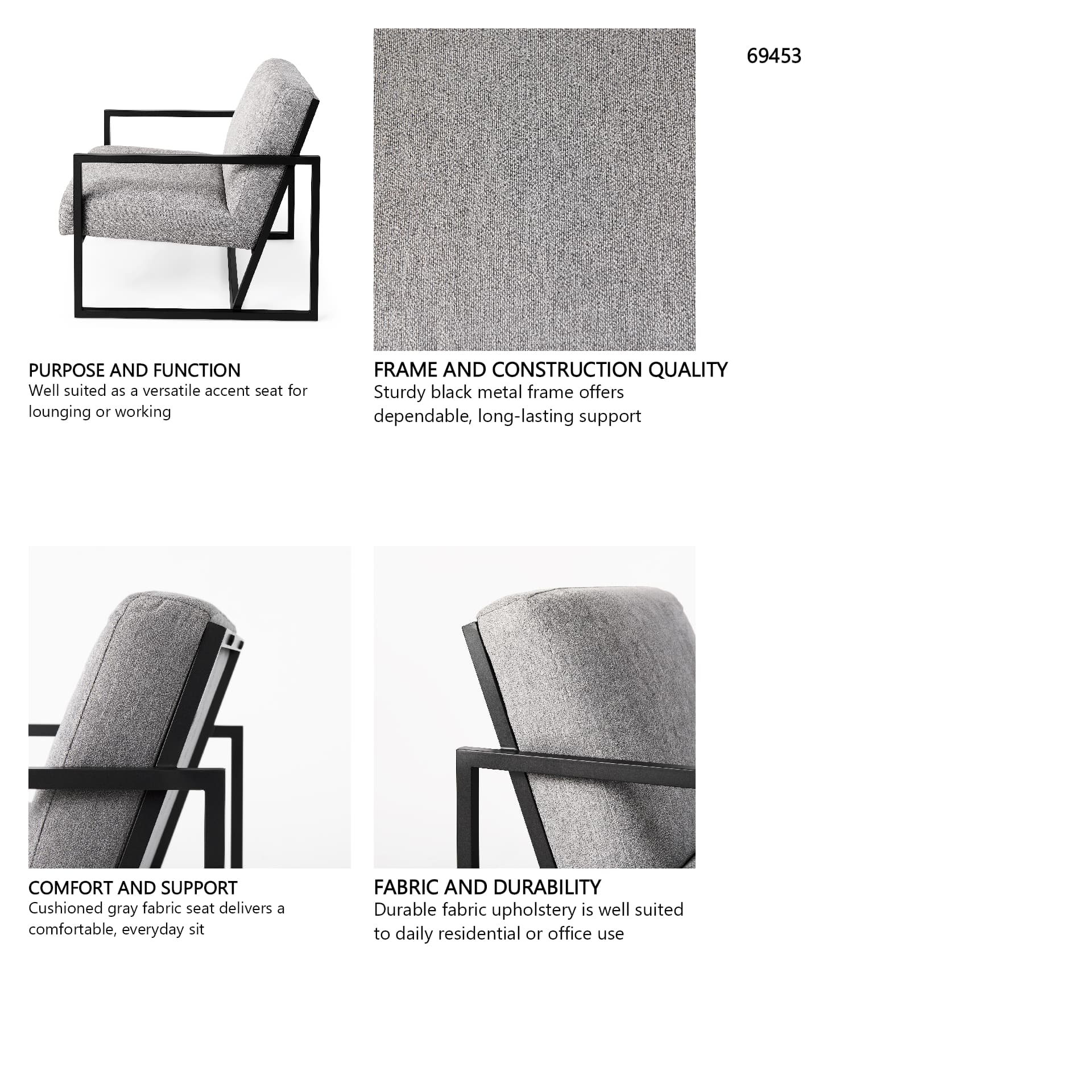 Armelle Gray Fabric Seat W/Black Metal Frame Accent Chair — in a styled room