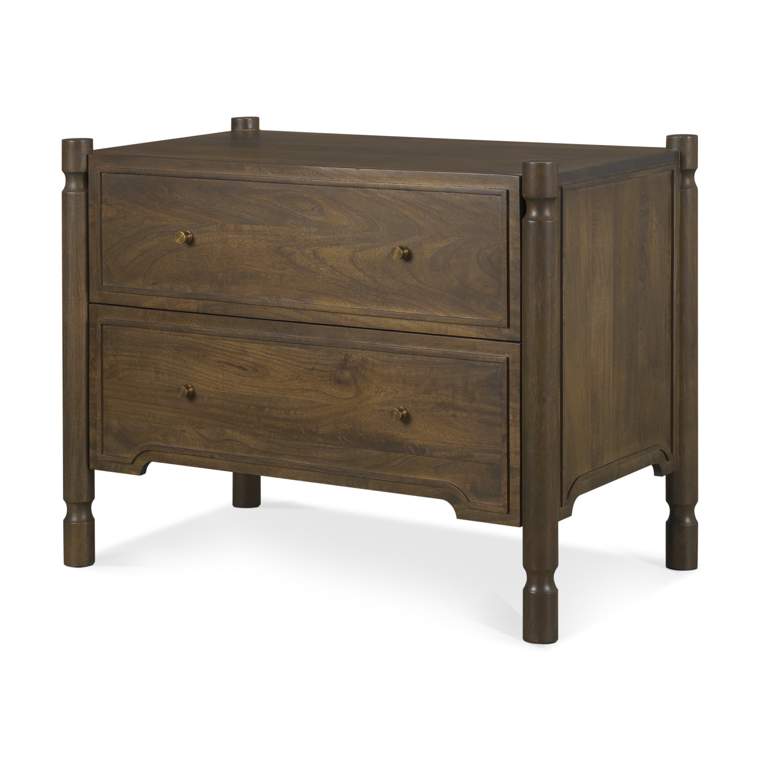Phil Dark Brown Wood 2 Drawer Nightstand — product photograph