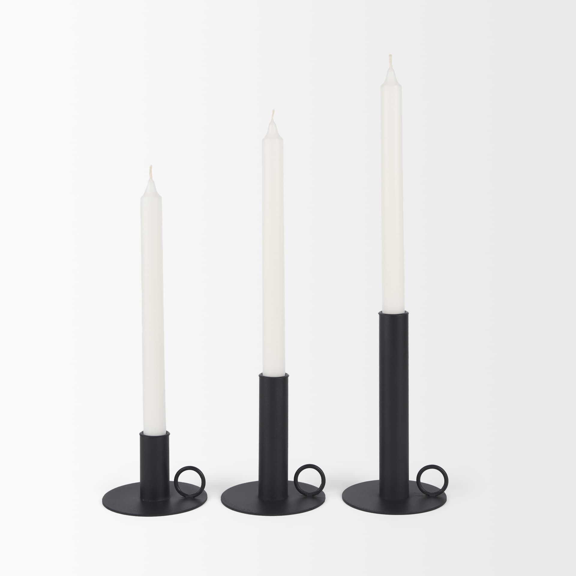Noir Matte Black Metal Candle Holders (Set of 3) — product photograph
