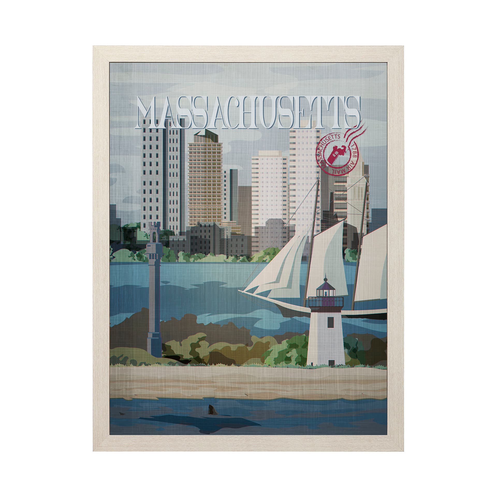 Massachusetts Go USA (L) by Mercana Studio a Hand Embellished Decograph Framed Art Print — product photograph