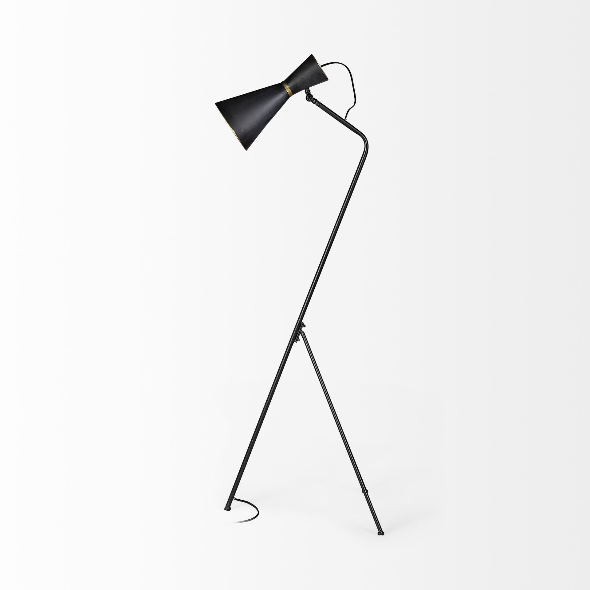 Eris III (58.3"H) Black/Brass Metal Cone Shade Floor Lamp — product photograph