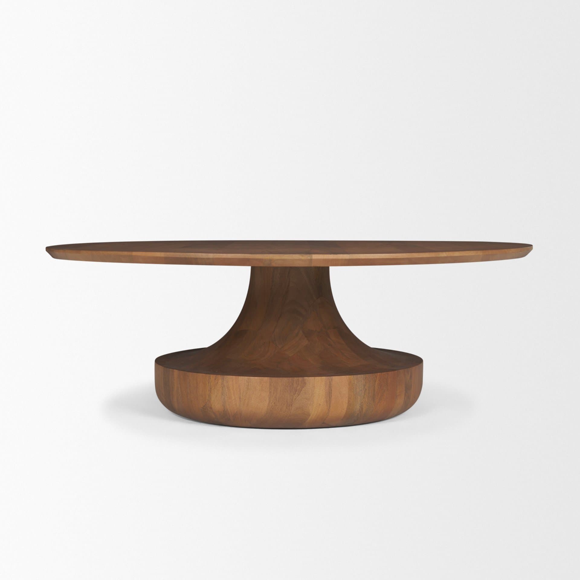 Arno Warm Mid-Brown Wood Sculptural Round Coffee Table — product photograph