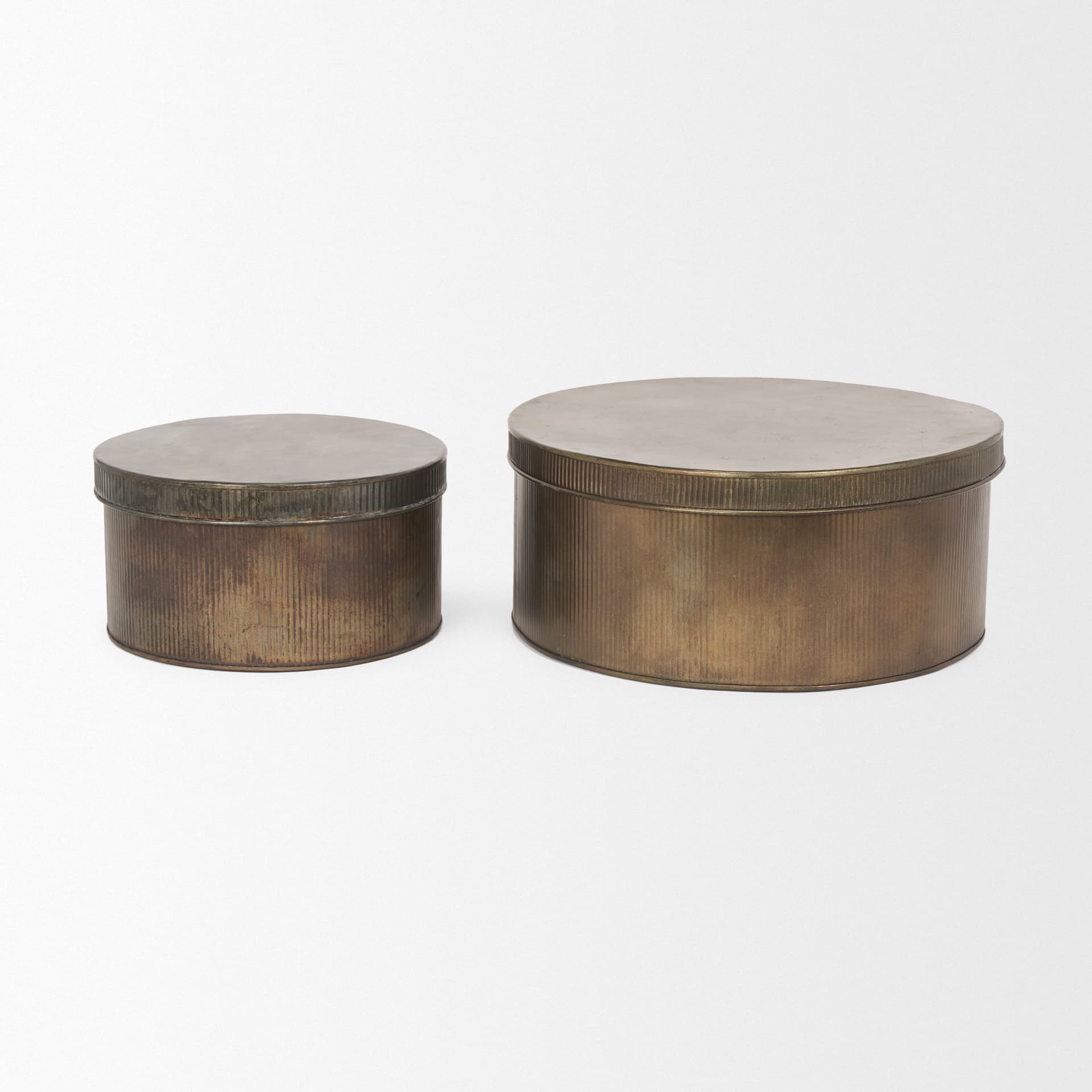 Josephine Round Antique Gold Metal Box (Set of 2) — product photograph