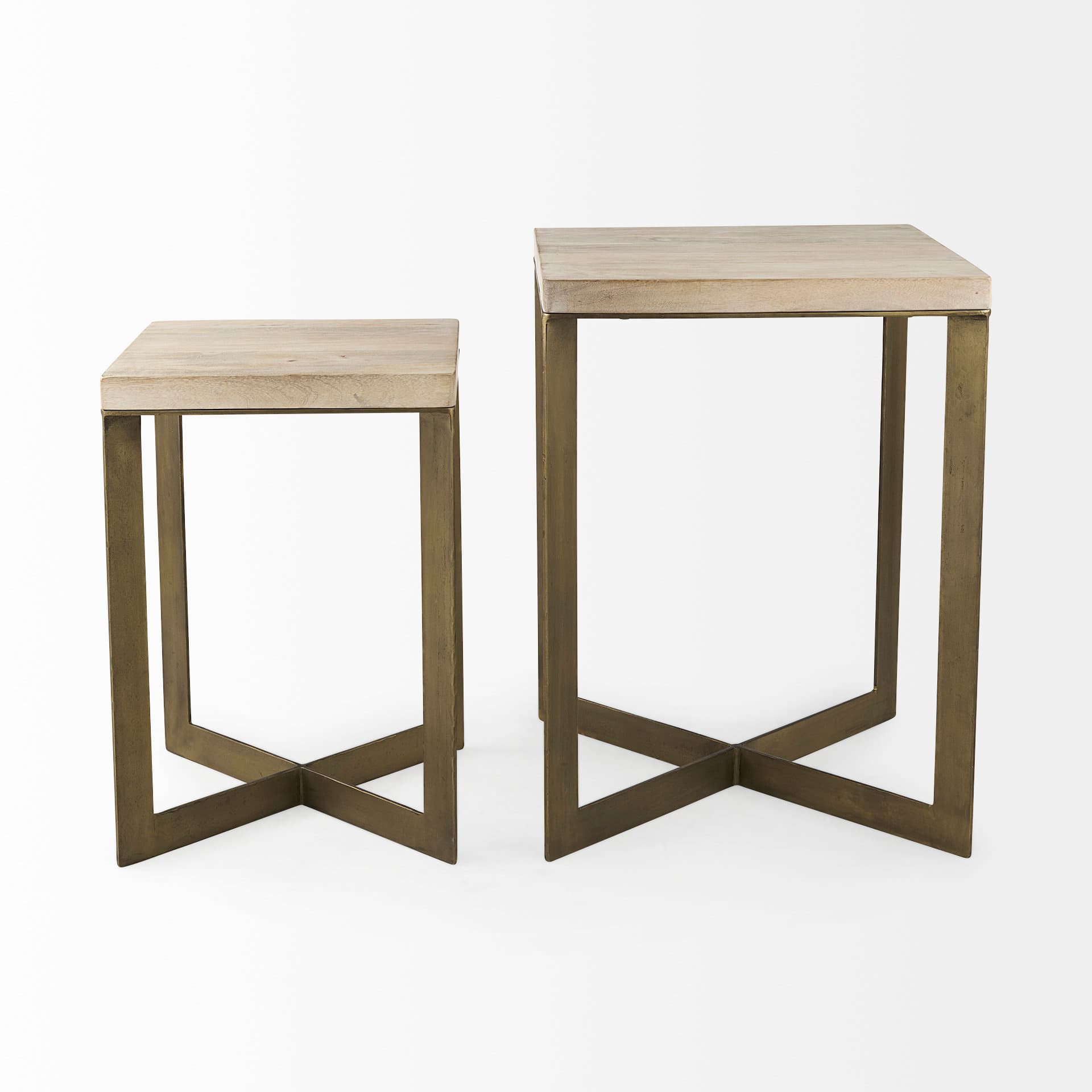 Faye (Set of 2) 19L x 19W x 26H Beige Finished Wood W/ Gold Metal Base Accent Tables — product photograph