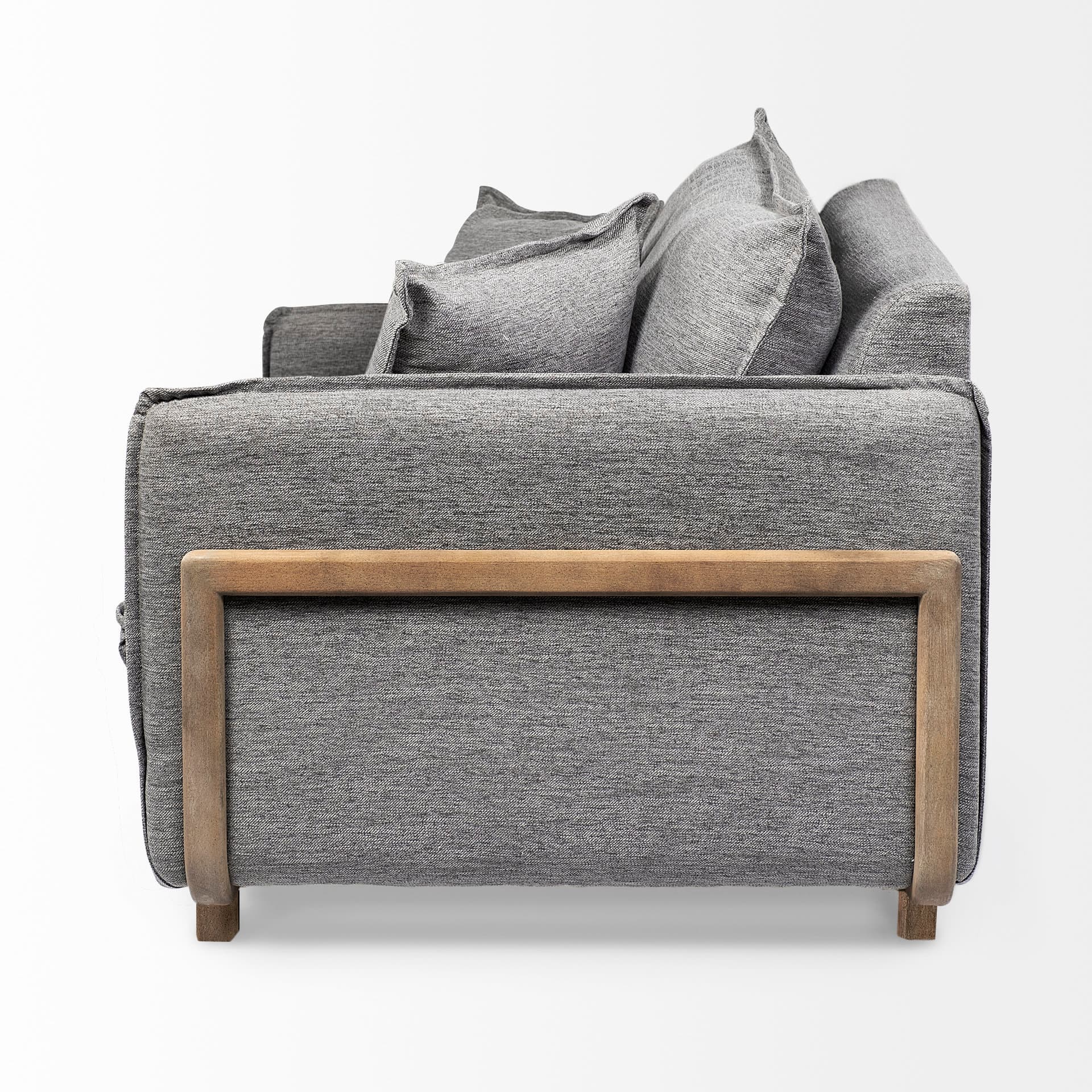 Roy II Castlerock Gray Upholstered and Brown Wood Frame Arm Chair — product photograph