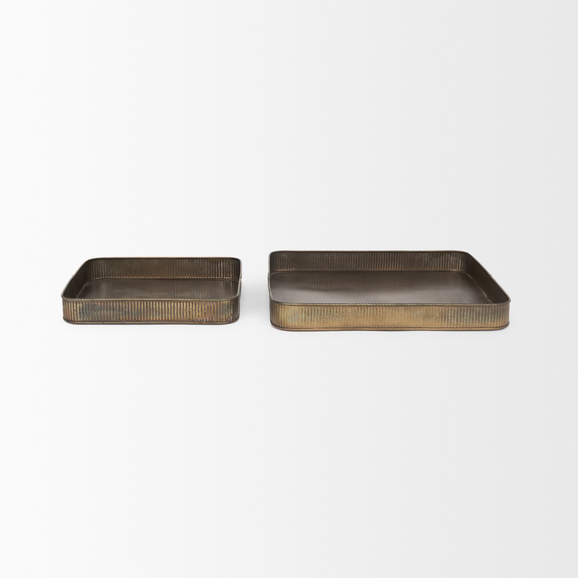 Varun Square Antiqued Brass Metal Tray (Set of 2) — product photograph