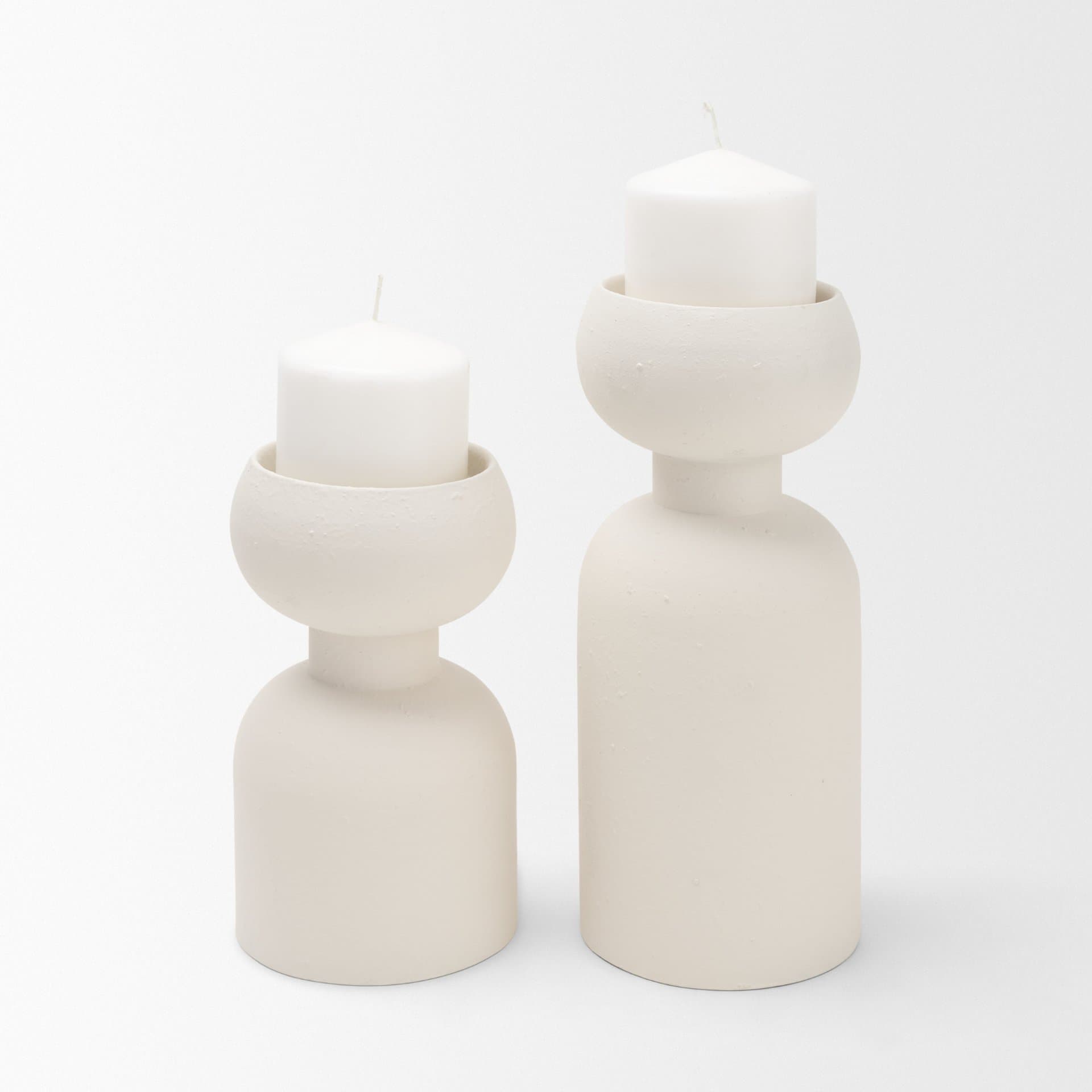 Pelar Small Matte White Metal Stacked Pillar Candle Holder — product photograph