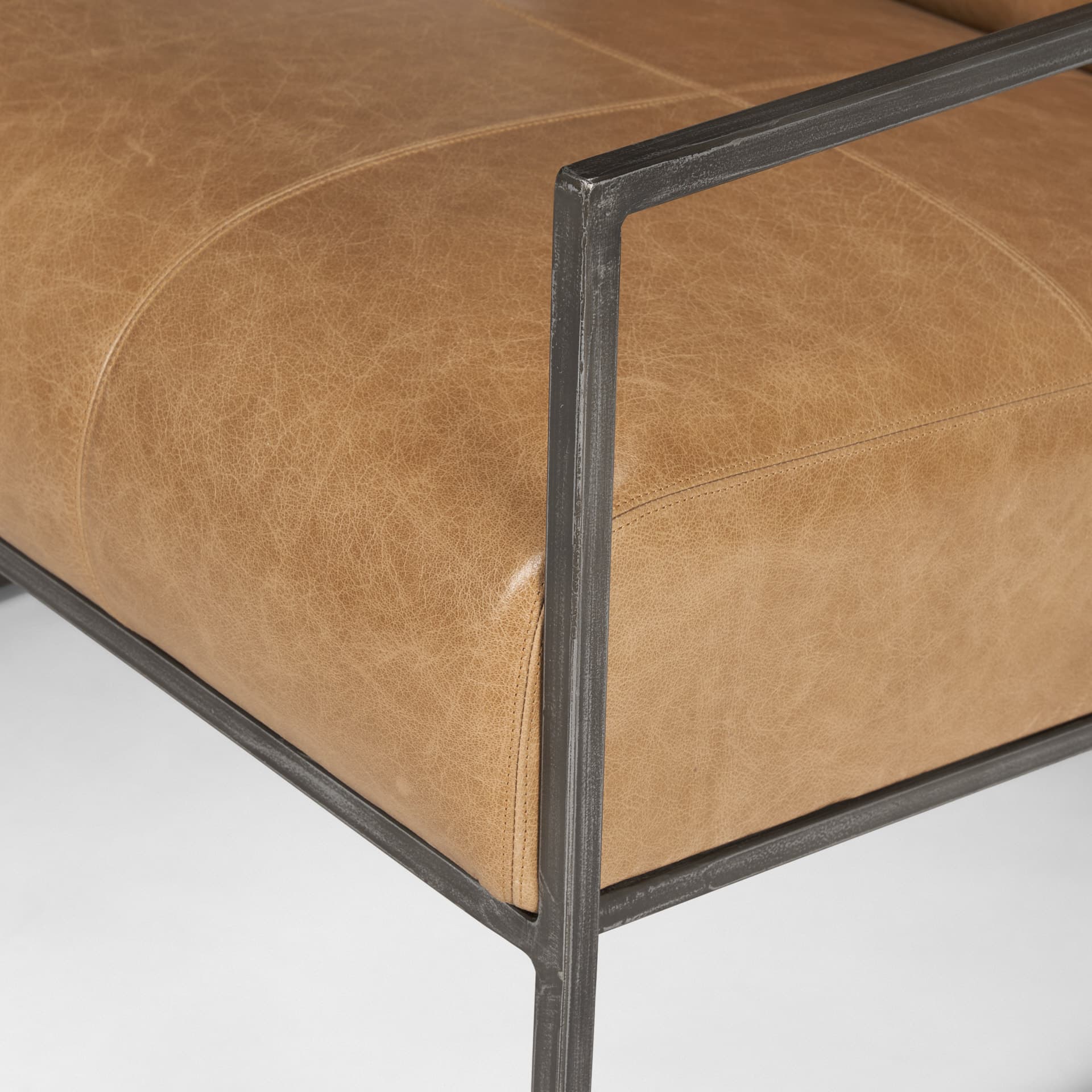 Stratton Gunmetal w/ Genuine Brown Leather Upholstered Accent Chair — product photograph