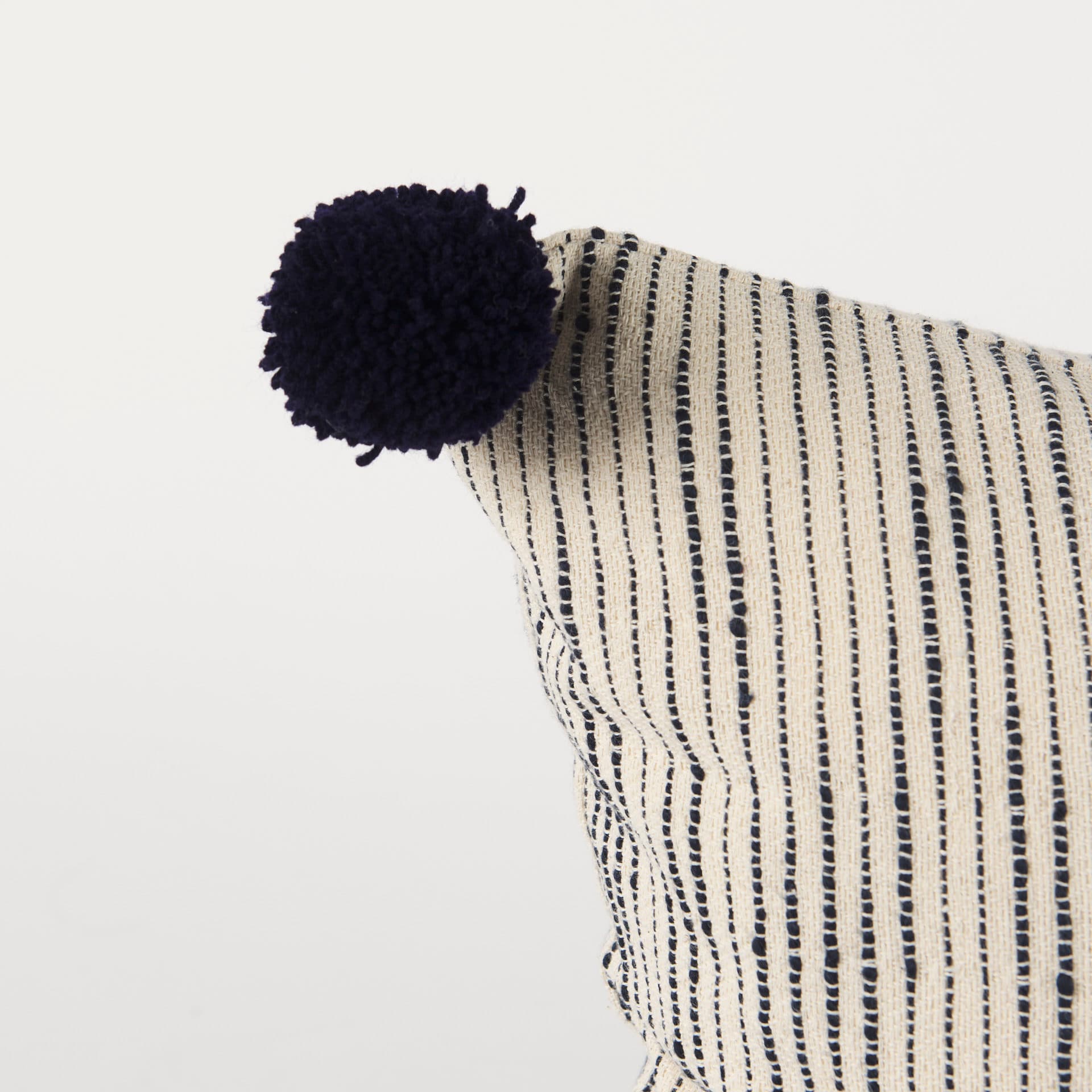 Krystal 20x20 Cream/Blue Pom Pom Pillow Cover — product photograph