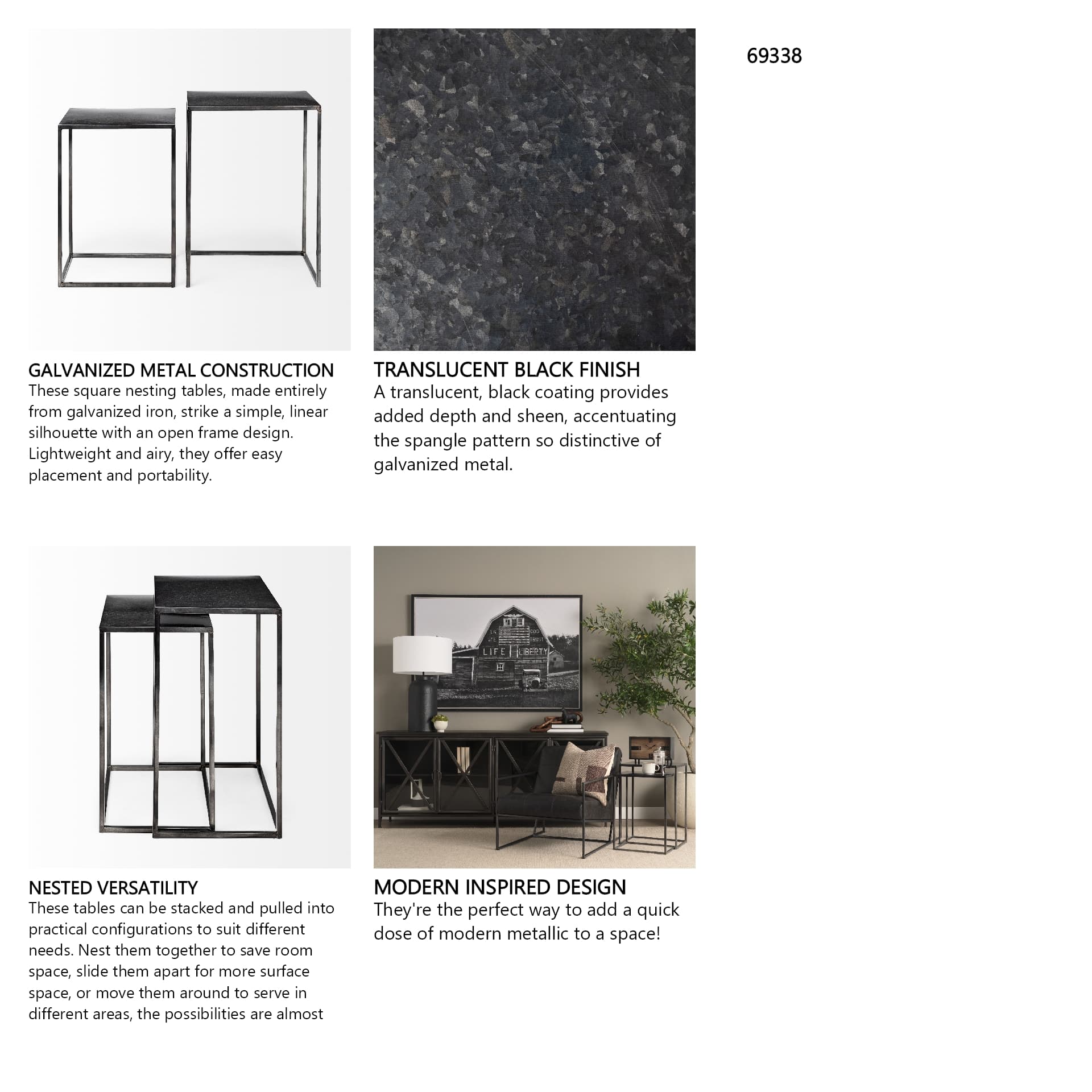 Kasey (Set of 2) 17.7L x 12.6W x 24.4H Galvanized Metal Nesting Accent Tables — in a styled room