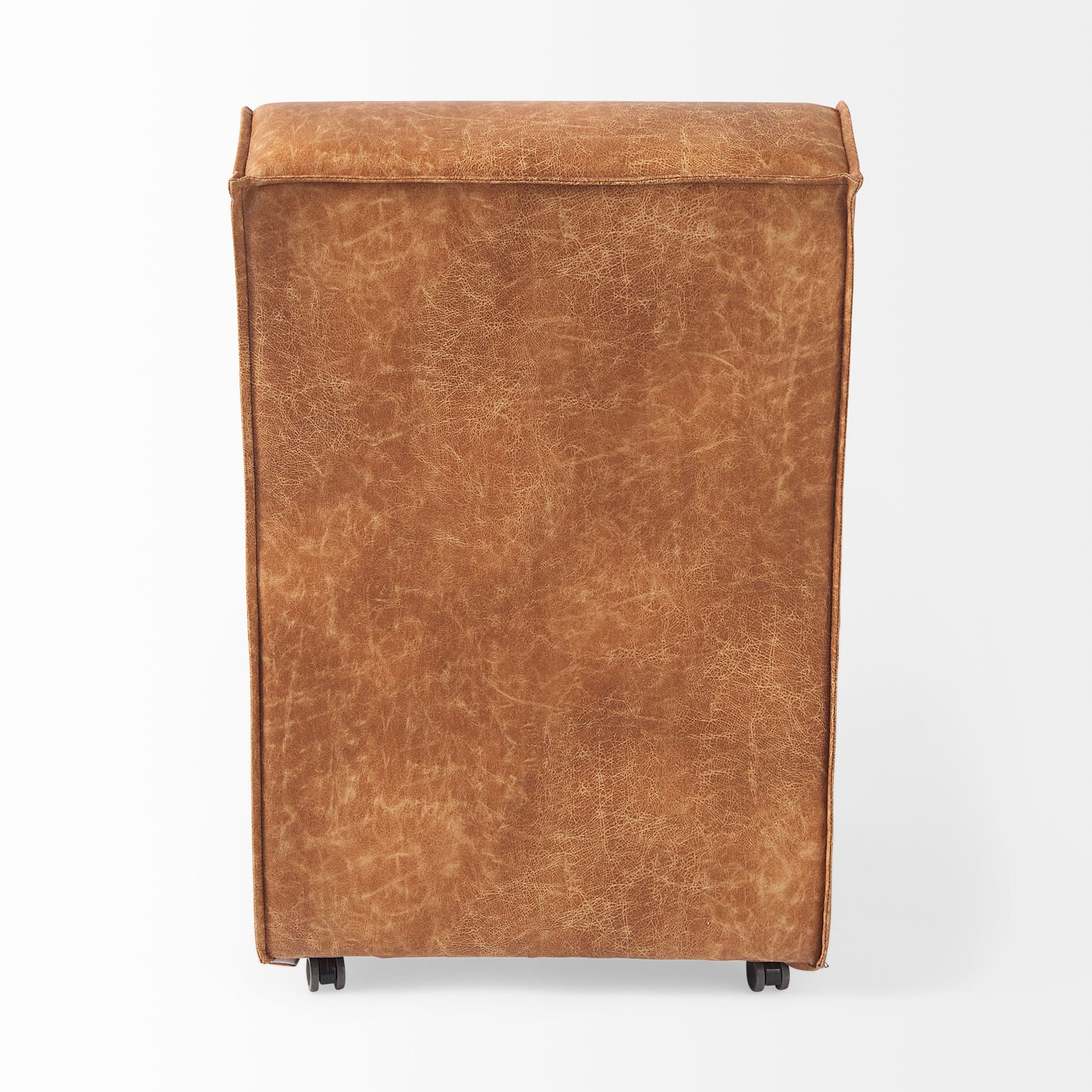 Damon Barrel Back Dining Arm Chair | Cognac Faux Leather w/ Casters — product photograph