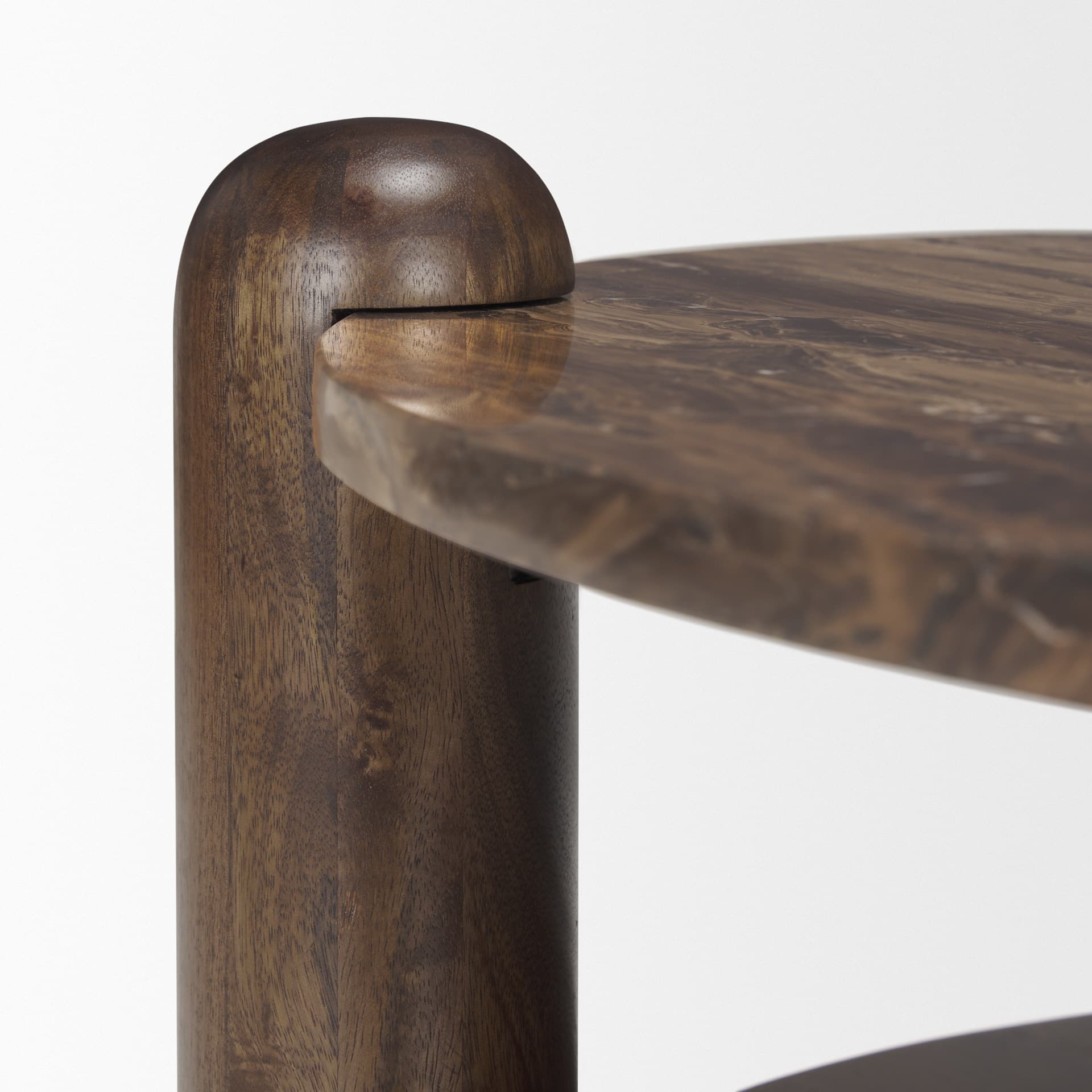 Jovia Brown Mango Wood W/ Cappuccino Marble Round Coffee Table — product photograph