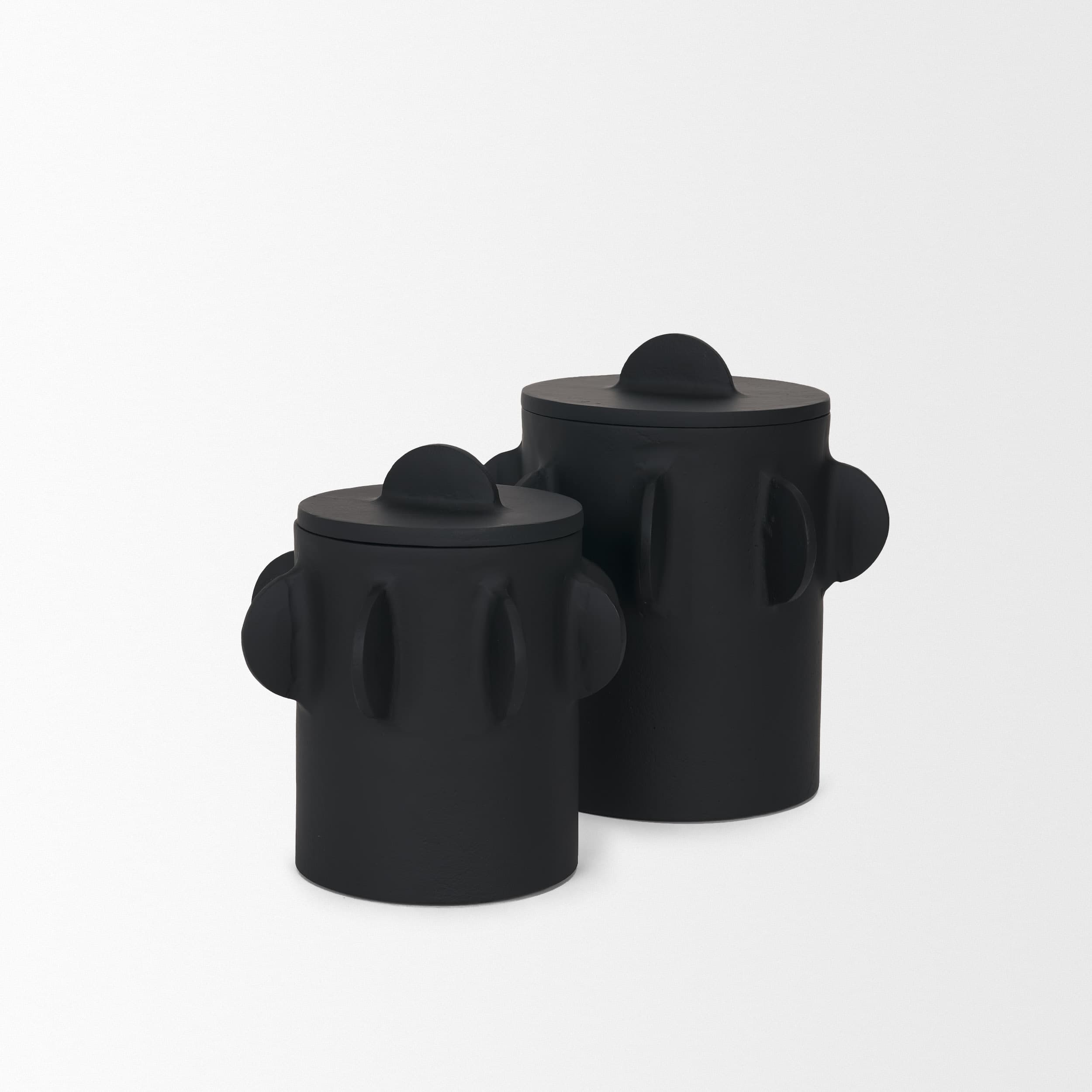 Deacon Small Matte Black Metal Canister with Sculptural Handles — product photograph