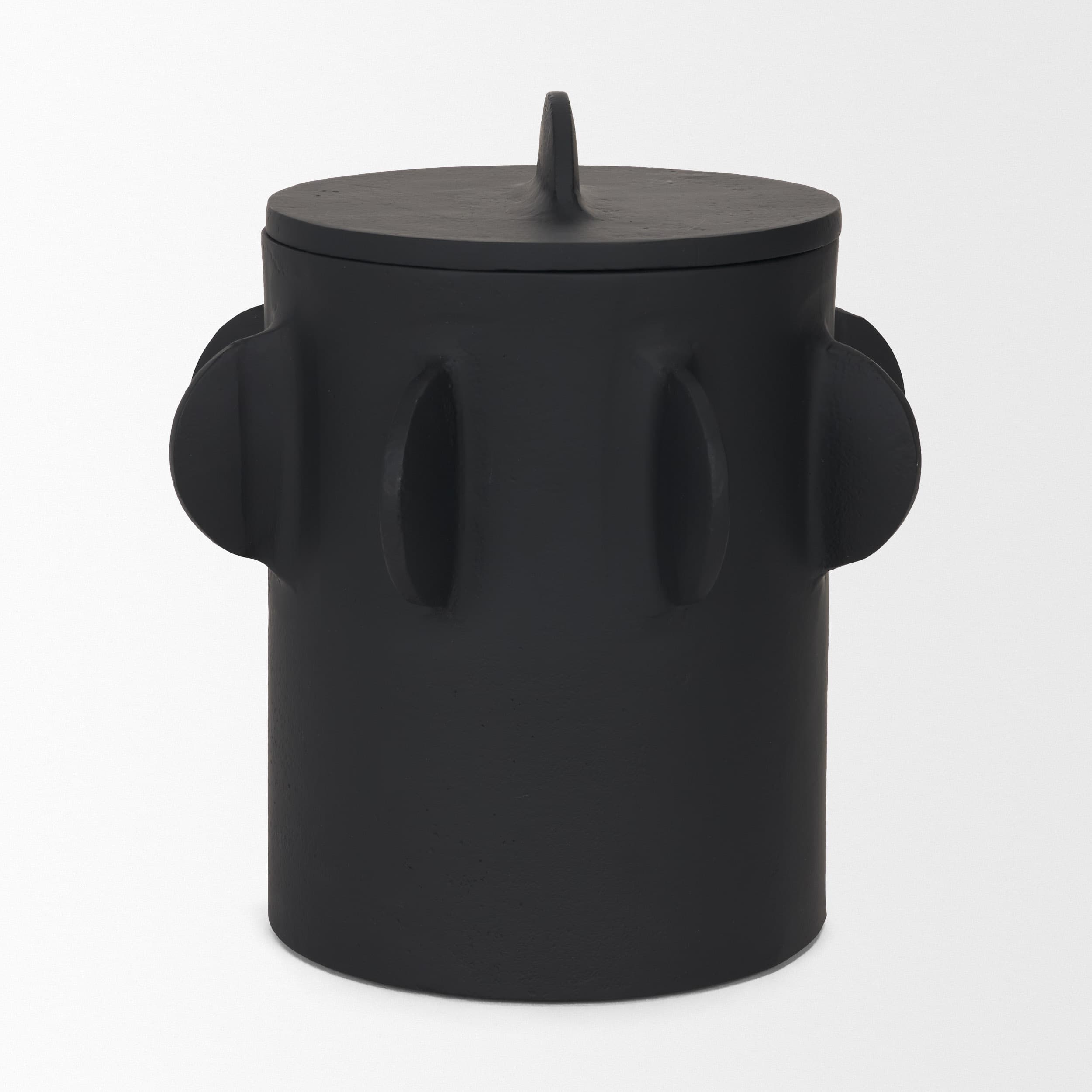 Deacon Large Matte Black Metal Canister with Sculptural Handles — product photograph