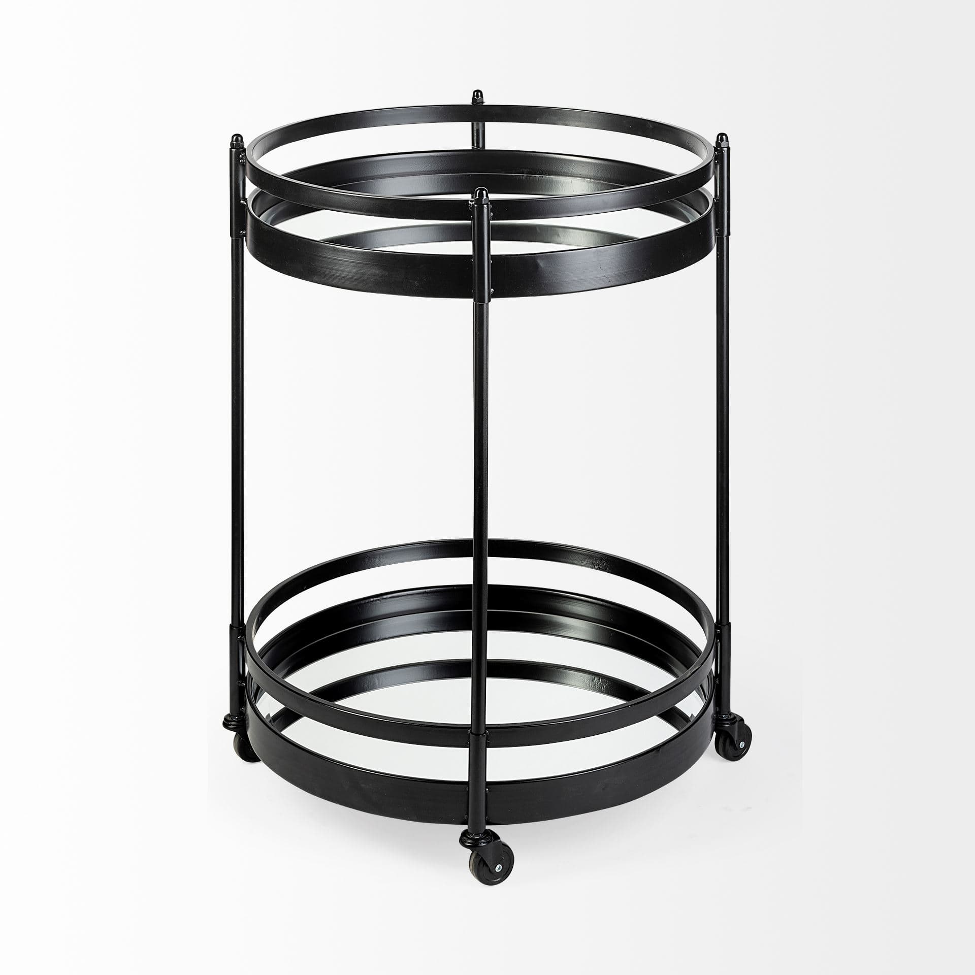 Ada Round Shape Black Metal Frame Two-Tier w/Glass Shelf Bar Cart — product photograph