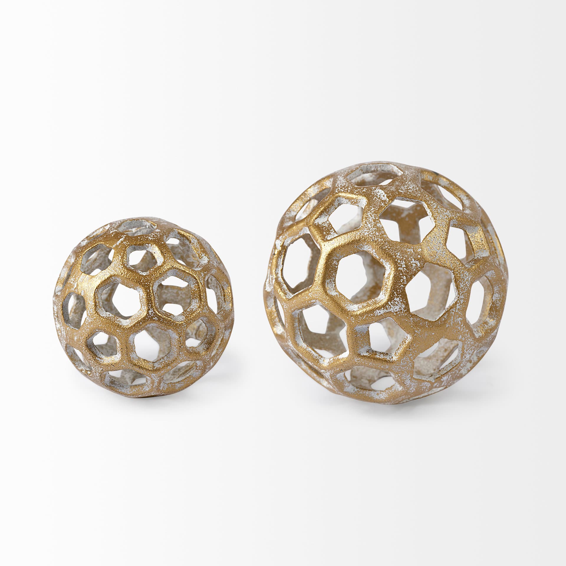 Moyer I (Small) 3L x 3W Gold Metal Hollow Decorative Orb — product photograph