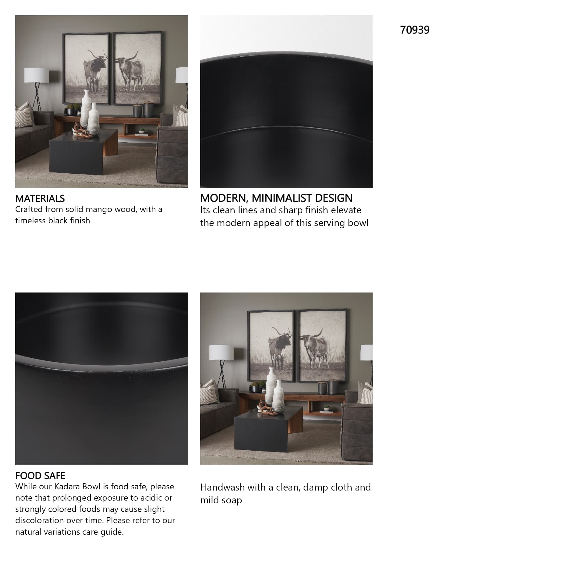 Kadara Black Solid Wood Decorative Bowl — in a styled room