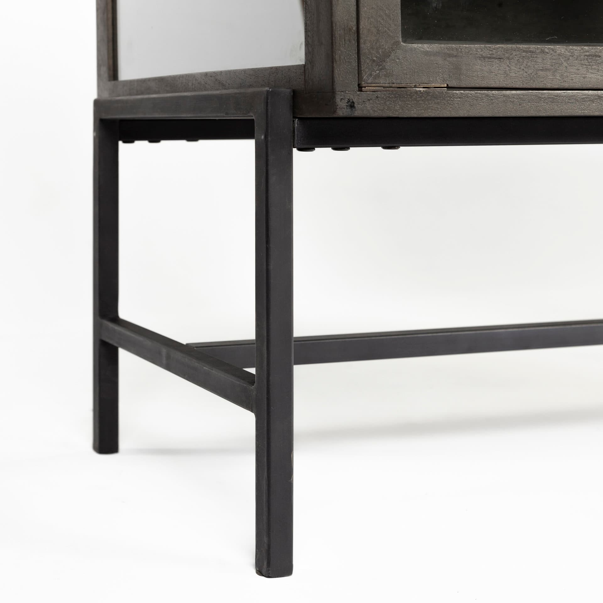 Arelius 36L x 18W Black-Brown Wood, Black Metal Base w/ 2 Glass Doors Accent Cabinet — product photograph