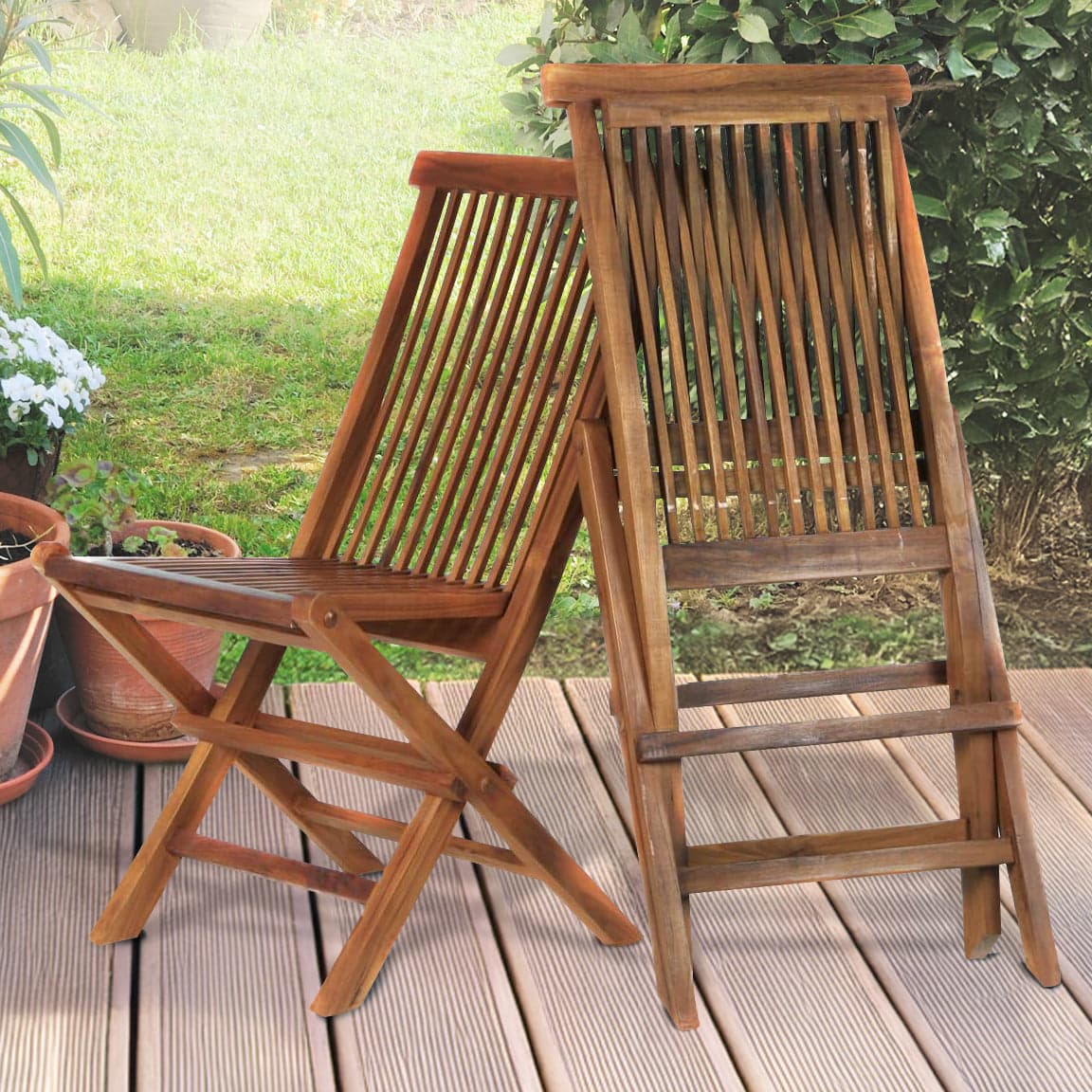 Folding Chair Set with White Cushions TF22-2-W — product photograph