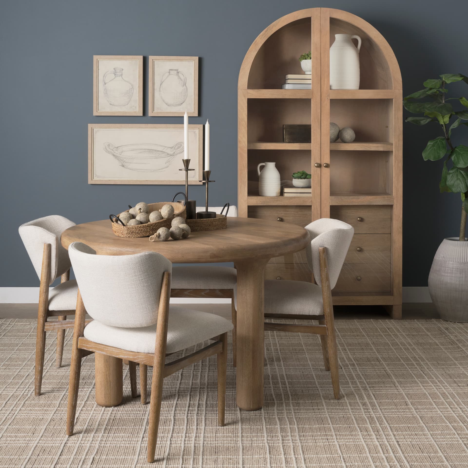 Wheaton Light Brown Wood w/ Natural Jute Serving Trays — in a styled room