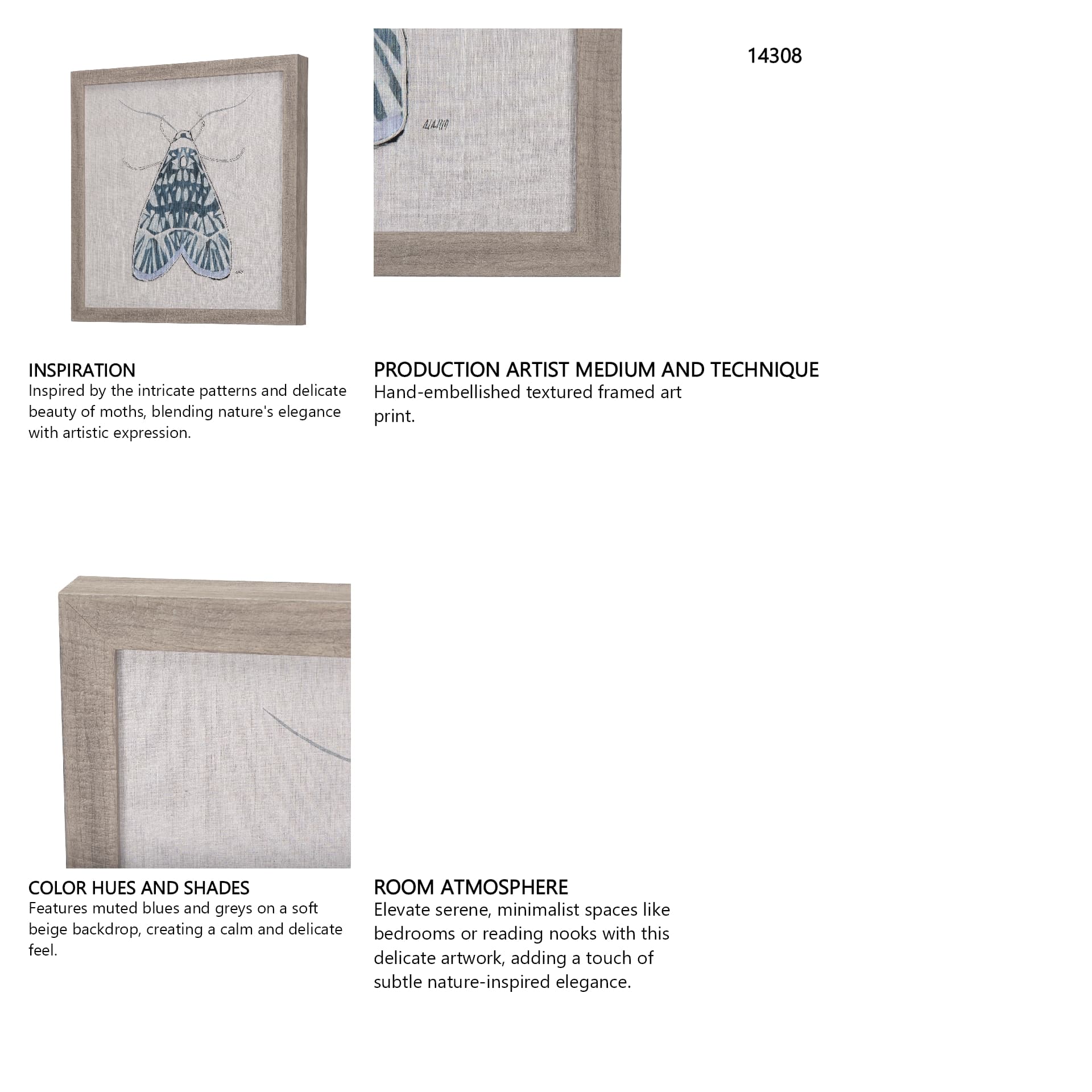 Moth Blue I by Mercana Studio a Hand Embellished Textured Framed Art Print — in a styled room