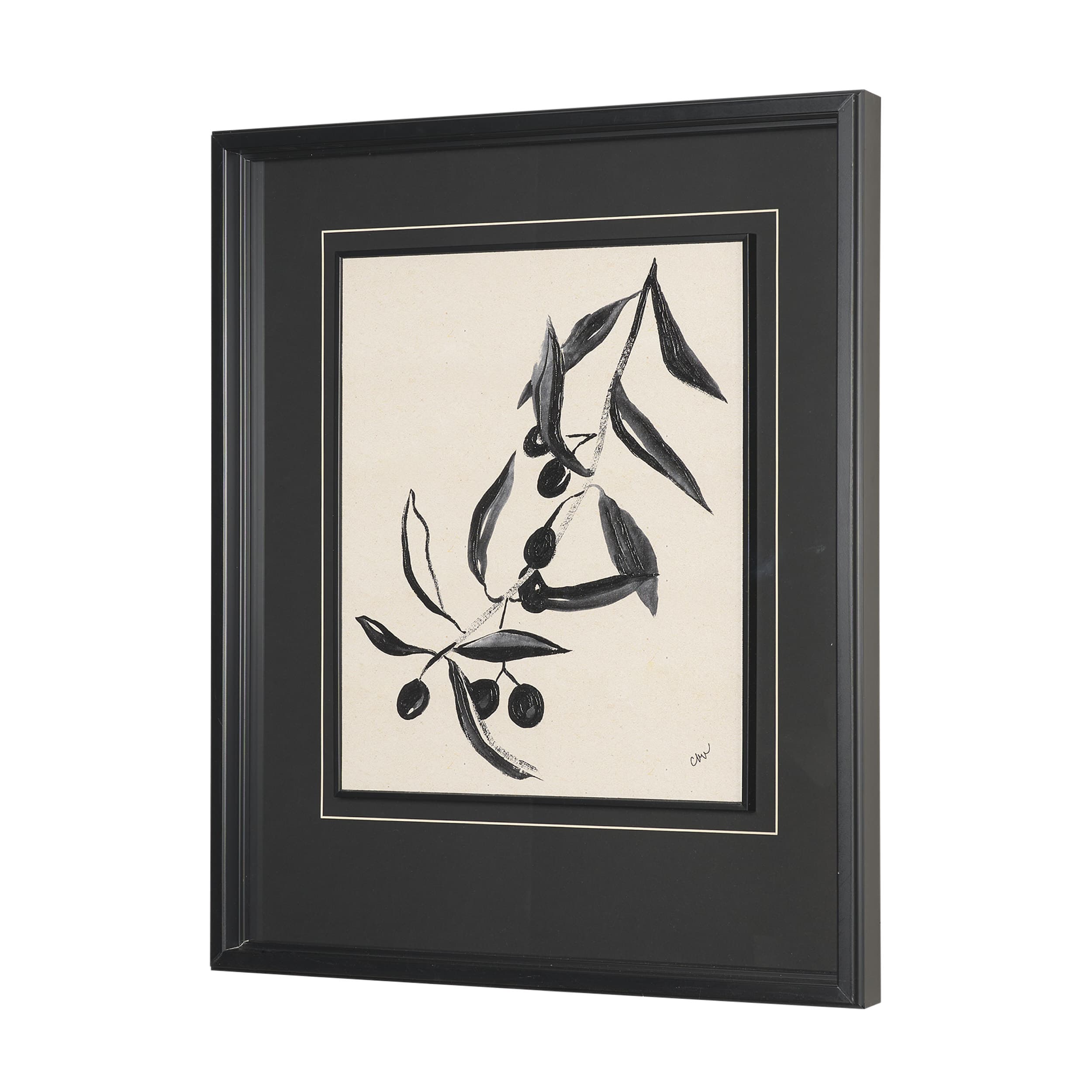 Olive Branch by Cristina Bartl Villa Hand-Embellished Textured Framed Artwork Matted under Glass — product photograph